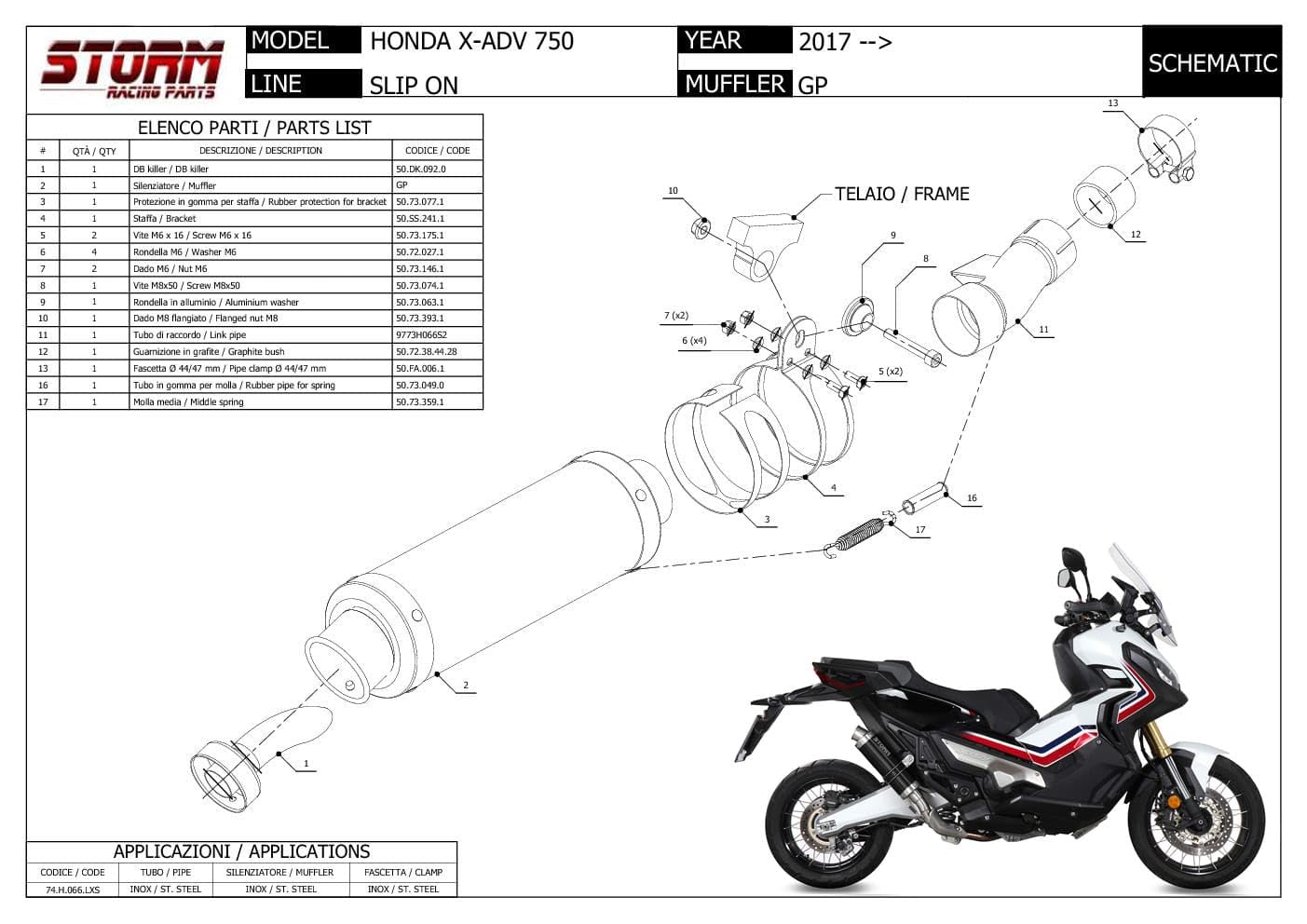 Scarico Moto Storm by Mivv Gp Nero acciaio inox Compatibile Con Honda X-adv 750 2017 > 2026