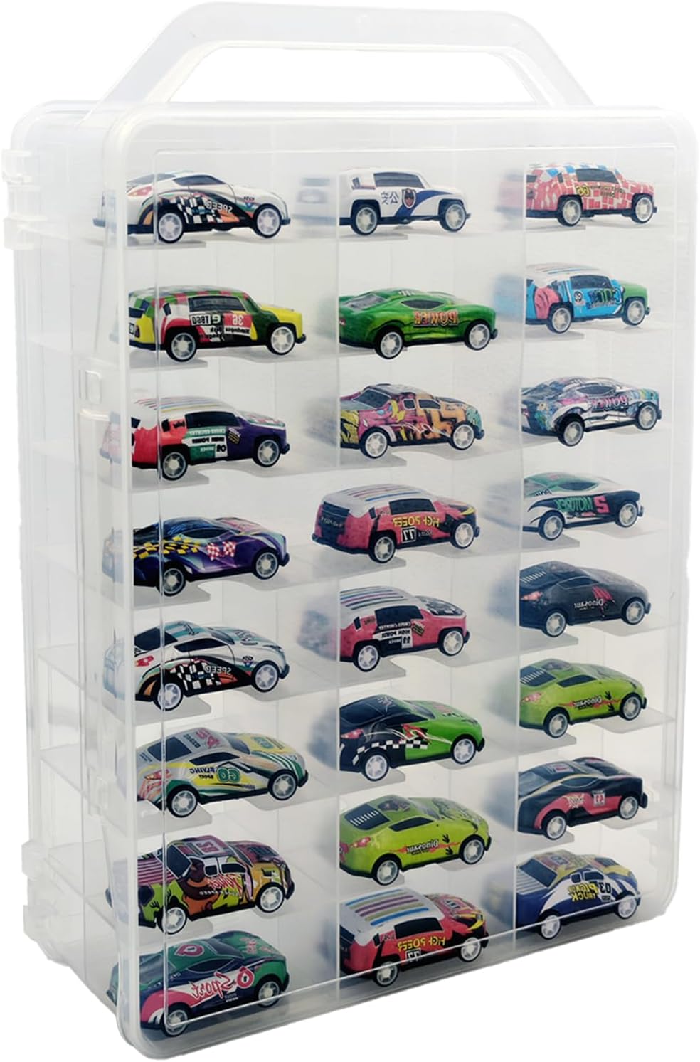Adevar Double Sided 1/64 Scale Toy Car Storage Case Compatible with Matchbox Car Hot Wheels Storage Case,46 Slot Transparent Organizer for 48 Toy Cars,Case Only