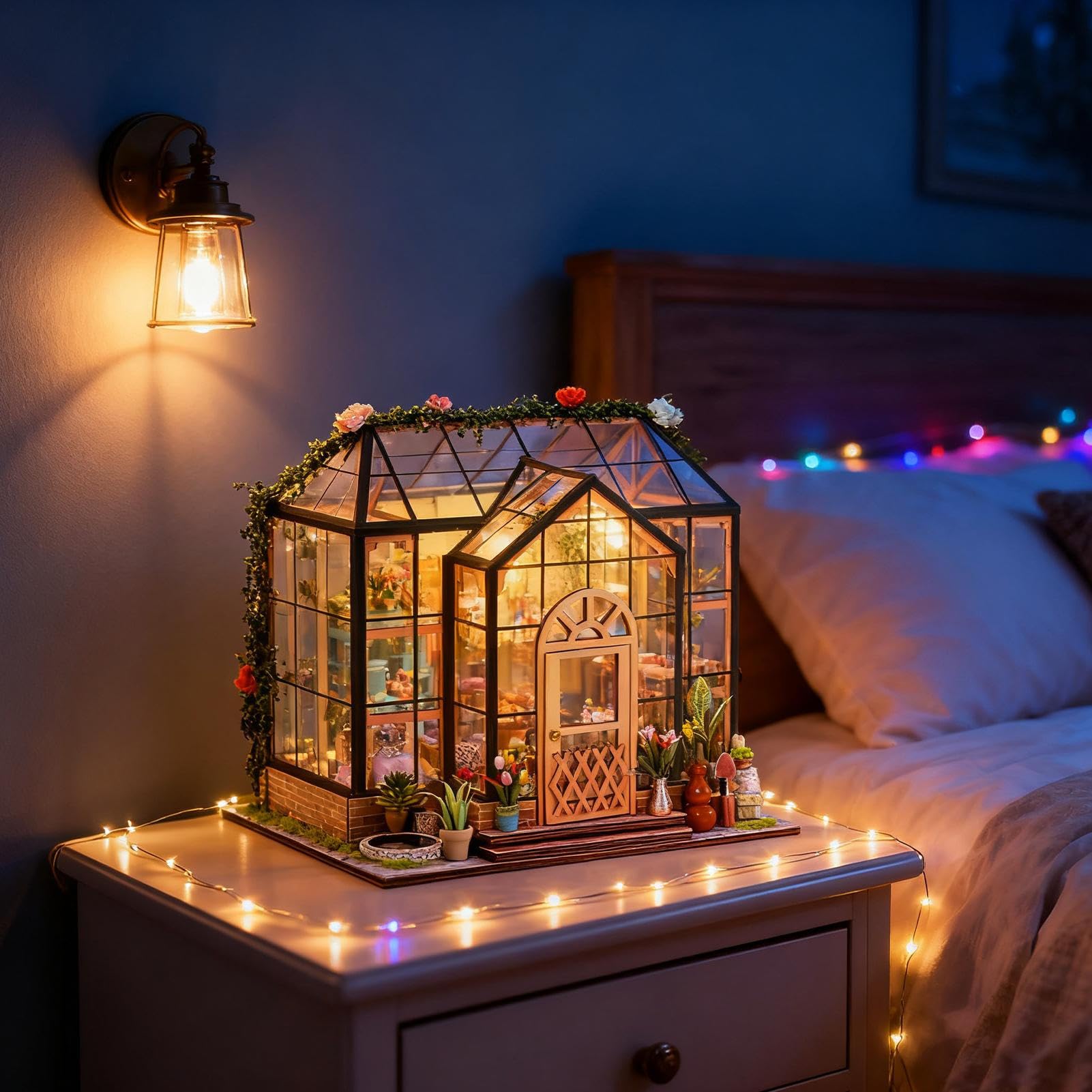 Kit Casa delle Bambole in Miniatura da Costruire Esposizione Decorativa | Kit 3D Serra Domestica Per Adulti Natale Halloween Scaffale Camera Miniatura Display Artigianato