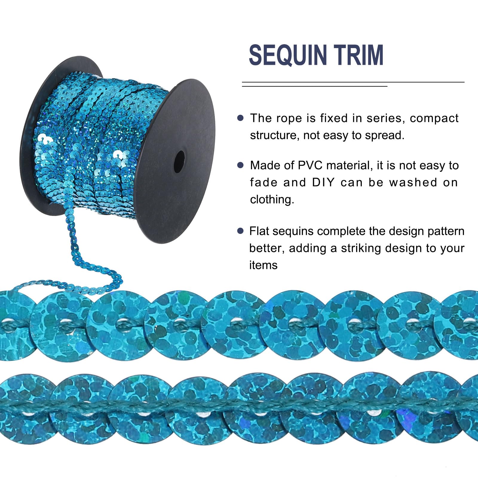 QUARKZMAN 100 Yards Flach Pailletten Streifen 6mm Laser Pailletten Stoff Paillette Dreieck Pailletten Trimmen für Handwerk Basteln Pailletten Fransen Nähen Klingeln See Blau