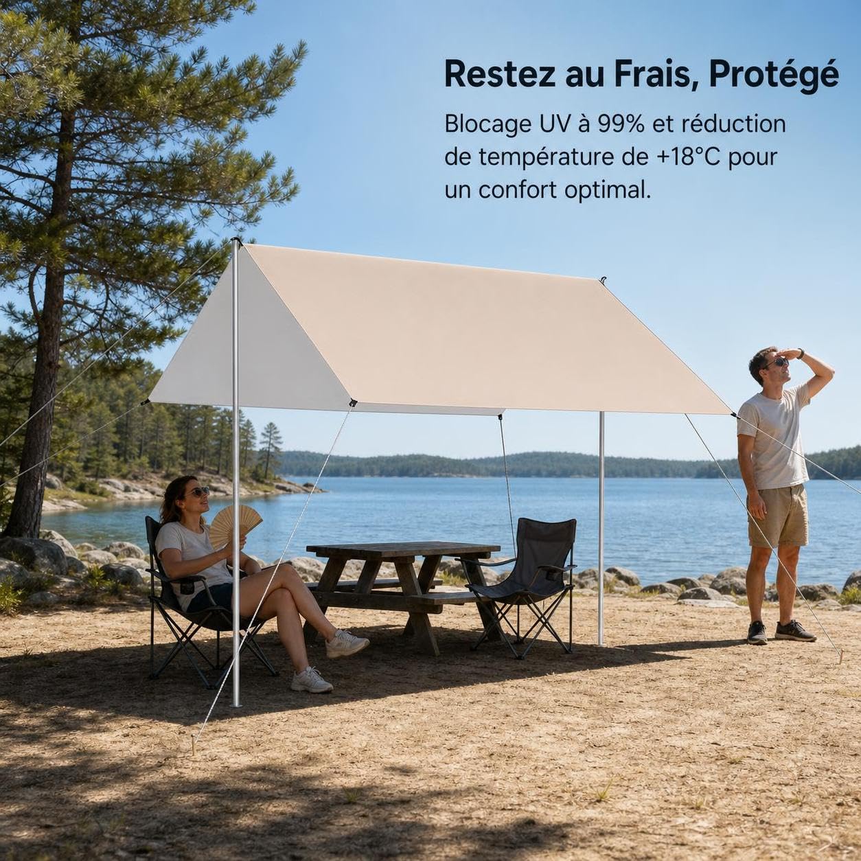 Bâche Camping Pare-Soleil imperméable, Protection, pour la Plage, 4.5x4.5 mètres