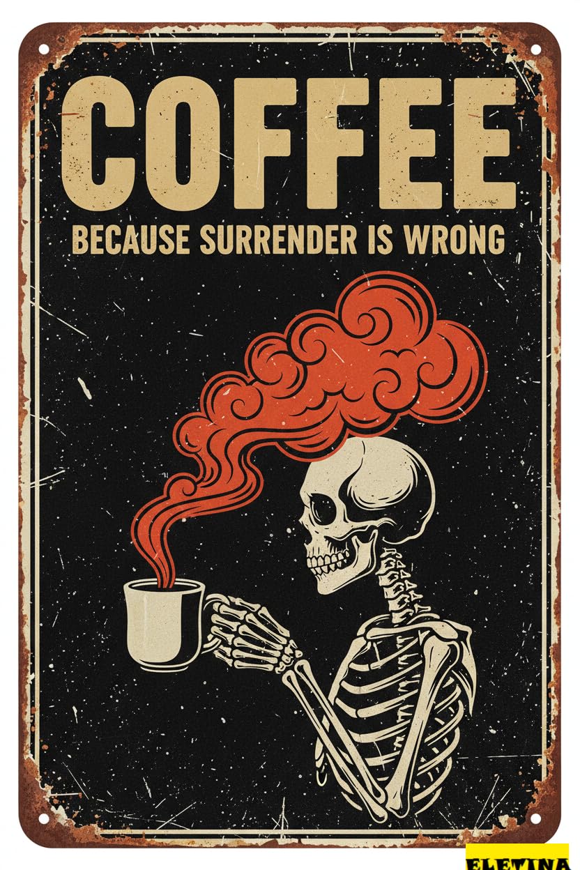 Skeleton Strong Coffee Tin Sign, 8x12 Inch