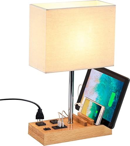Lámpara de escritorio Dreamholder con 3 puertos de carga USB, lámpara de mesa con 2 tomas de CA y 3 soportes de teléfono, lámpara de mesita de noche