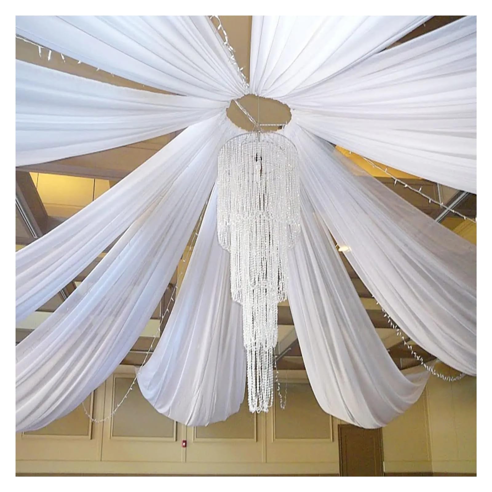 MDSIOKHJ Ceiling Drapes Wedding Arch Ceiling Drape Roof Decor Sheer Chiffon Tulle Curtain Draping Backdrop Party Supplies Drapery Ceremony Decoration(White,75x1000cm)