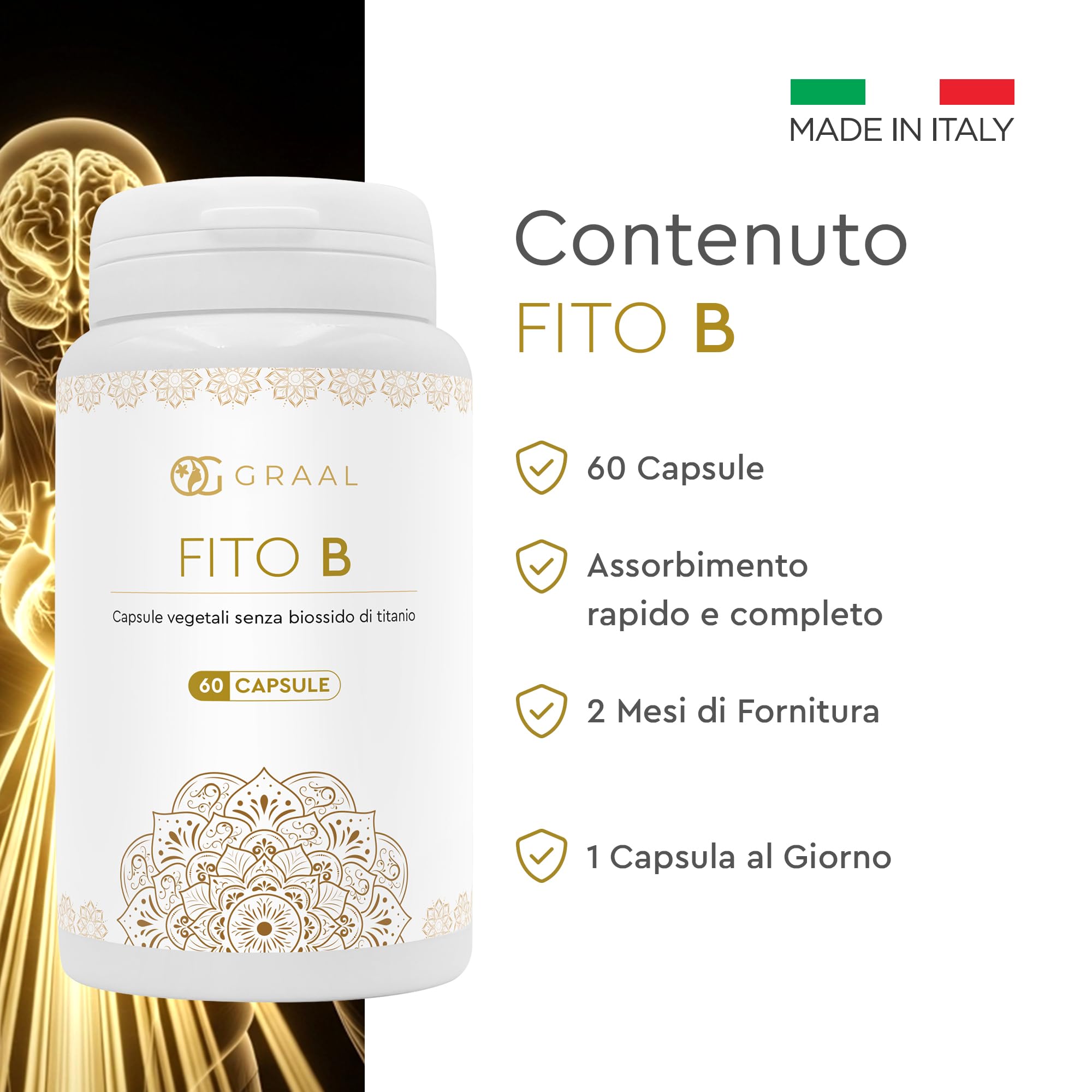Graal Fito B - Vitamine B Complex per Energia Fisica e Mentale - B6, B1 e Acido Folico e Vitamina B12 per Sistema Nervoso e Pelle Sana