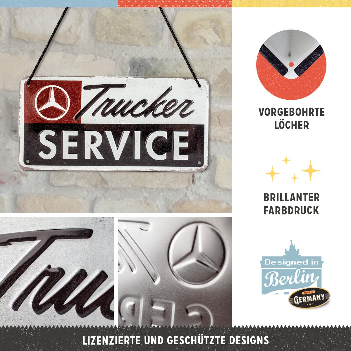 Nostalgic-Art Retro Blechschild 'Trucks Only' Daimler Truck - 30x40 Cm Metallschild Mit Vintage Design - Made In Germany