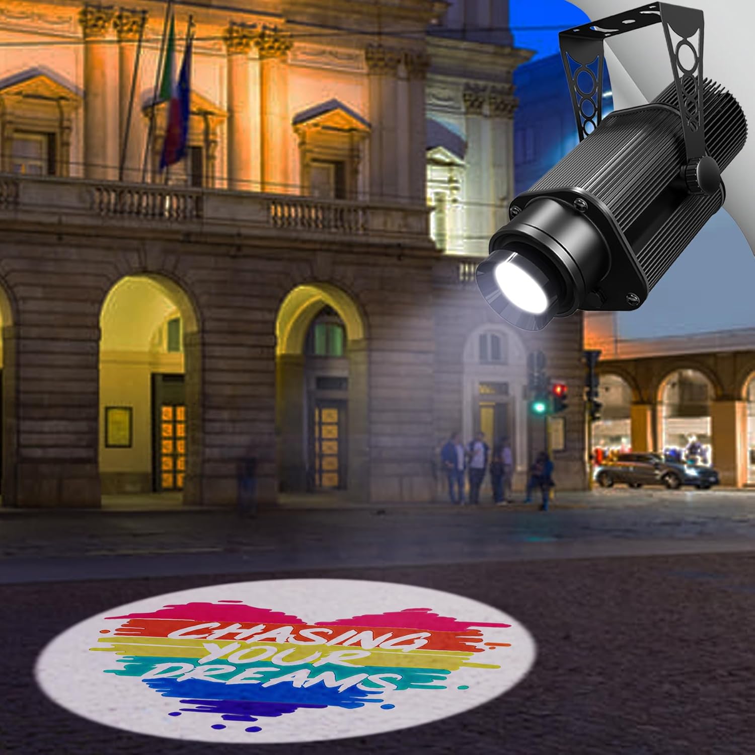 Custom GOBO Projector for Business, One GOBO Included, LED Projector Light Outdoor Logo Projector for Store Advertising, Restaurant, Bar, Cafe, Wedding & Events (Up to 200W)