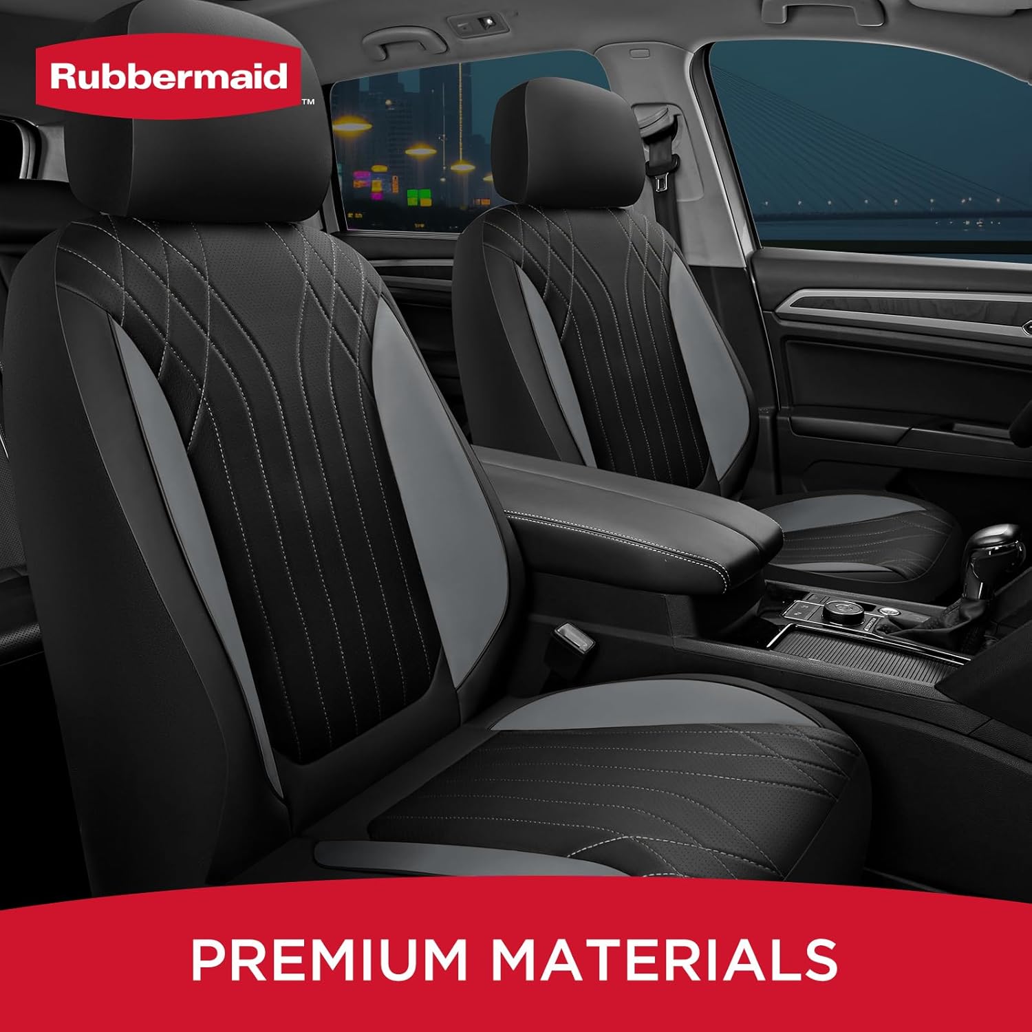Rubbermaid Car Seat Covers, Leather Seat Covers with Quilting Design,Waterproof Sporty Car Seat Covers Front Seat,Airbag Compatible, Universal Fit for Most Cars, SUVs,Trucks