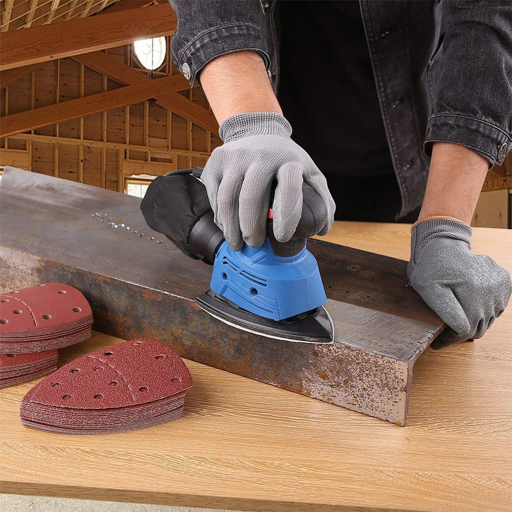 60 hojas de lijado, papel de lija de ratón Prio-Triángulo para adaptarse a Bosch Multi-Sander PSM 100A PSM 200 AES PSM 18, 11 agujeros surtidos de grano 40/60/80/120/180/240