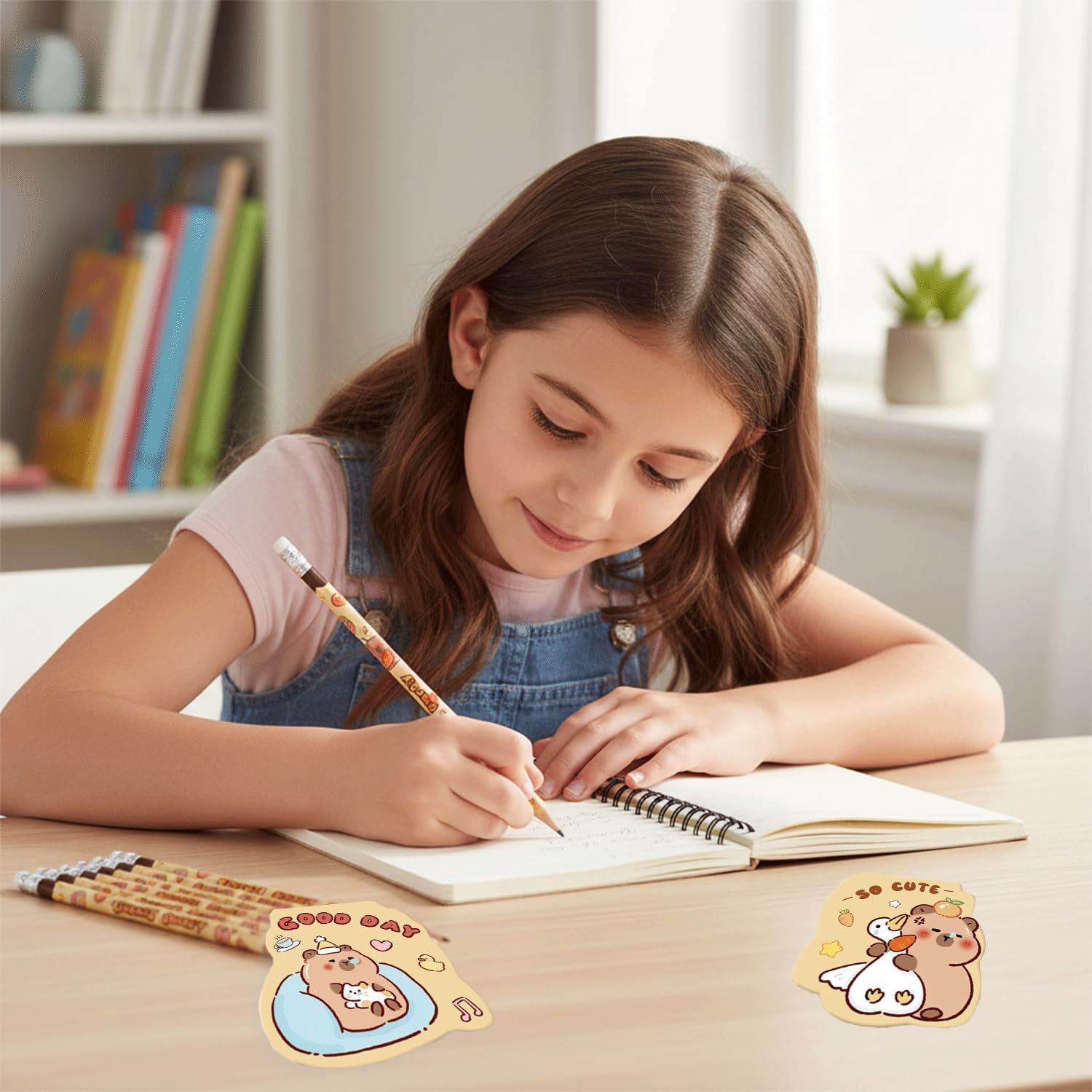 LEMONSTONE Capybara Pencils Set, 6 Pieces Pencils 2B Black, with 2 Bookmarks, Capybara Pencil with Eraser, 2B Pencils for Drawing, Writing, School, Children, Home (Capybara)