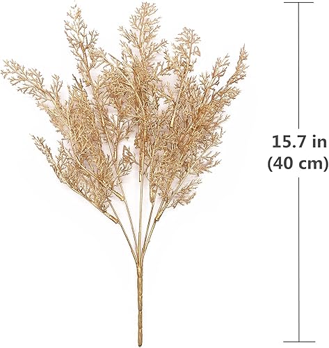 Miniatura 6 de Plantas artificiales hierba de pino dorado para Navidad arbustos de helecho arbustos de helecho arbustos sintéticos vegetación interior y exterior