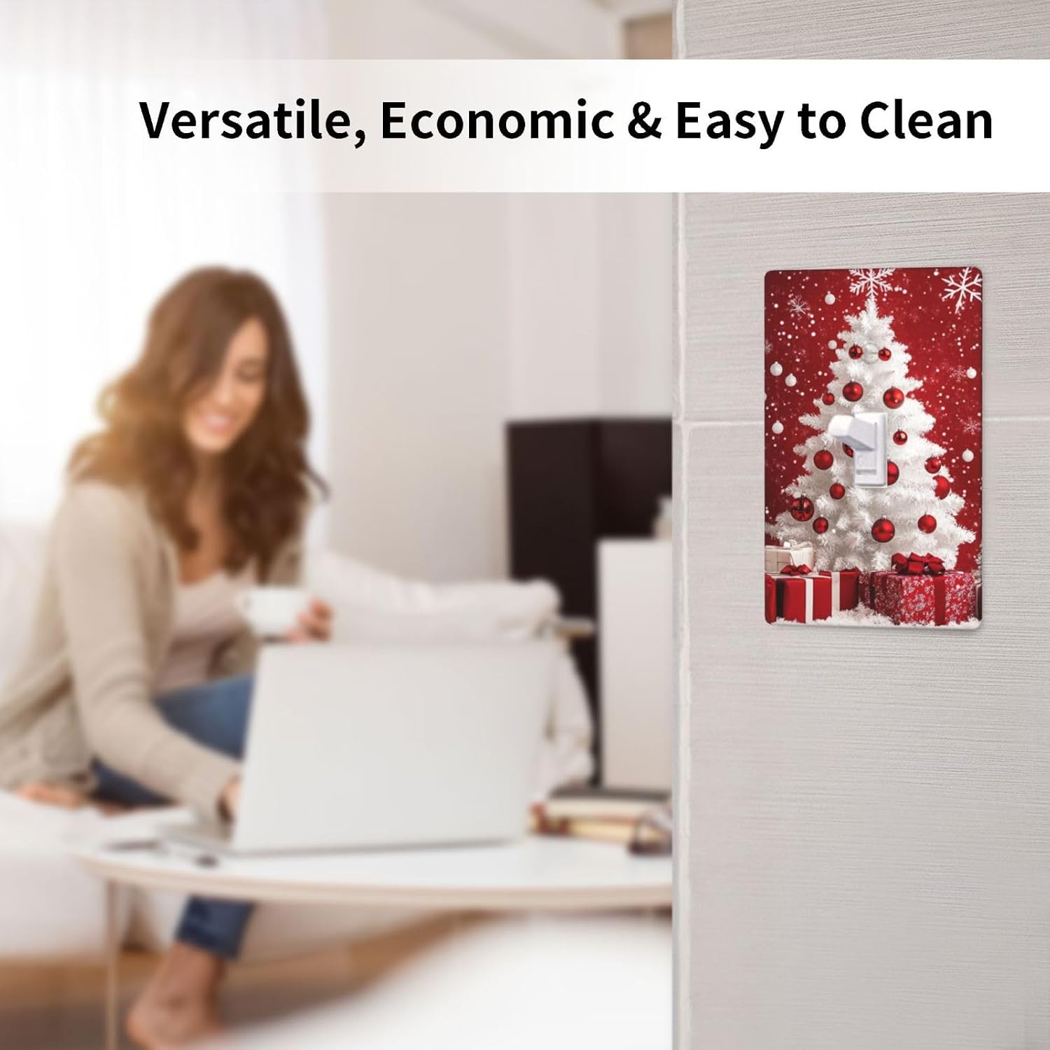 Decorative Wall Plate Red Christmas Tree Ball Xmas Switch Cover Single Gang Toggle 4.5 x 2.76 Inch PC Plastic Electrical Receptacle for Home Depot Flat Bathroom