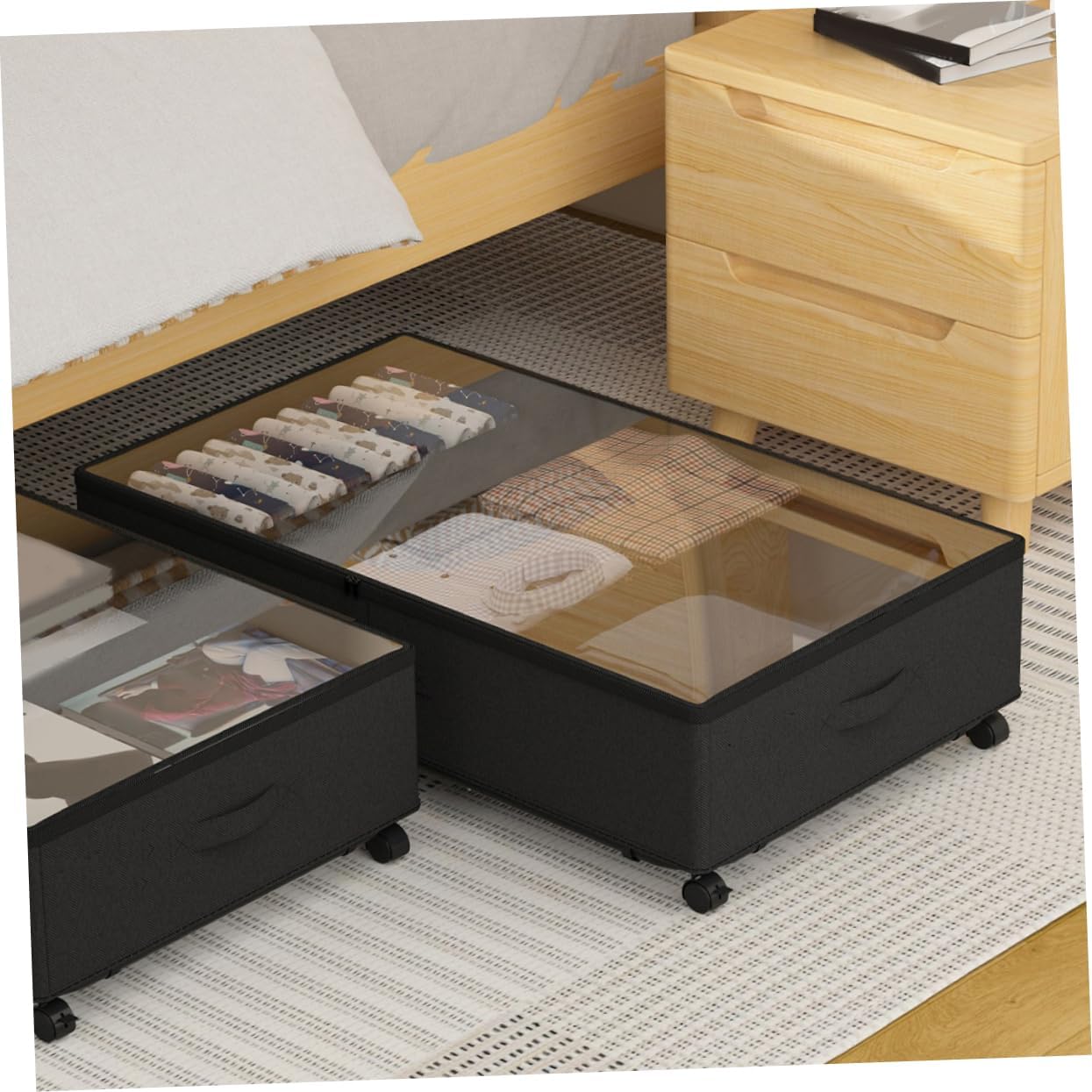 PRETYZOOM under Bed Storage Cart Wheels Oxford Cloth Storage Bag Quilt Organizer Bin under Bed Clothes Organizer Bins Dustproof Easy to Clean