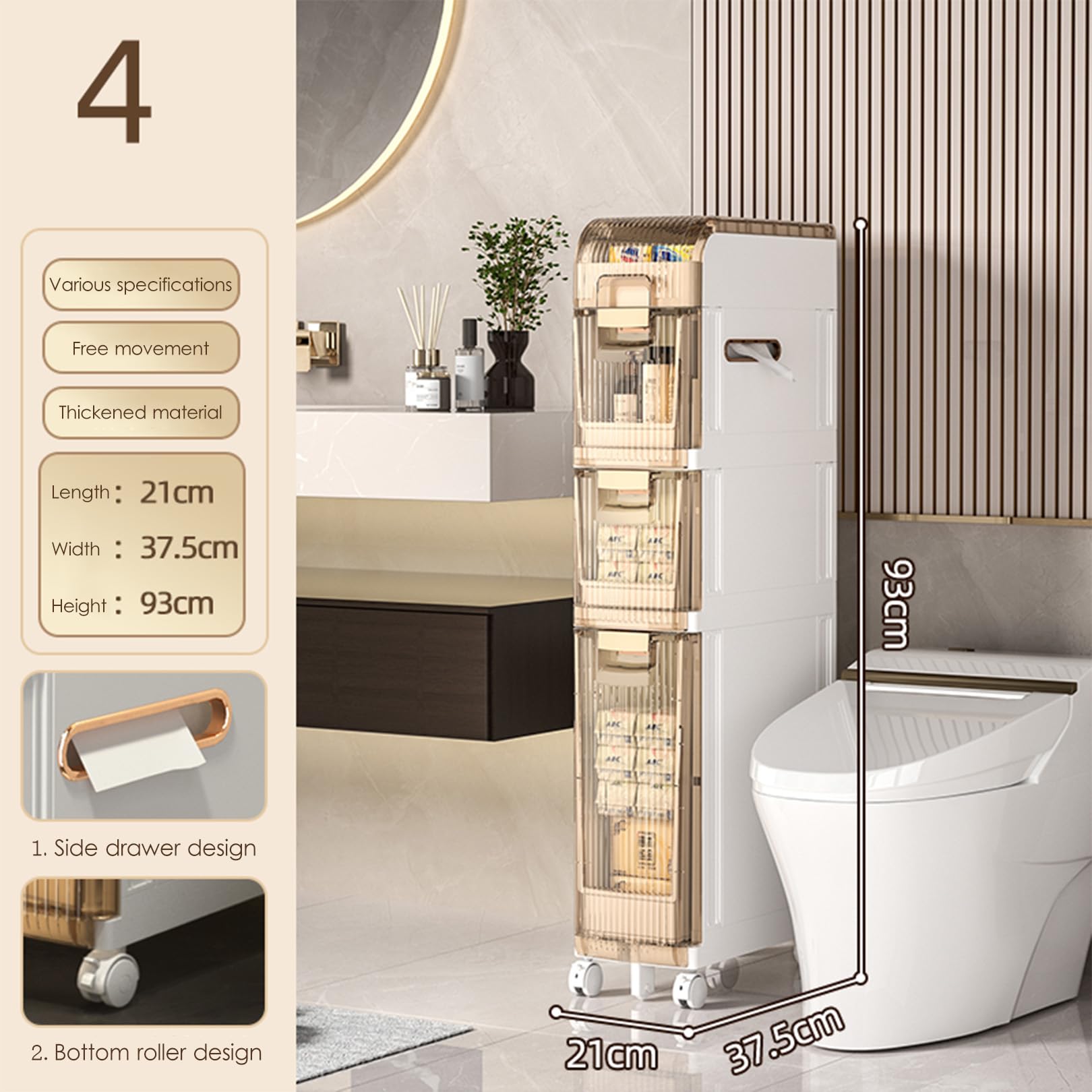 MICRODRY Badezimmerschrank Mit Lamellentür – Schmal, Mit Schubladen & Regalen, In Weiß