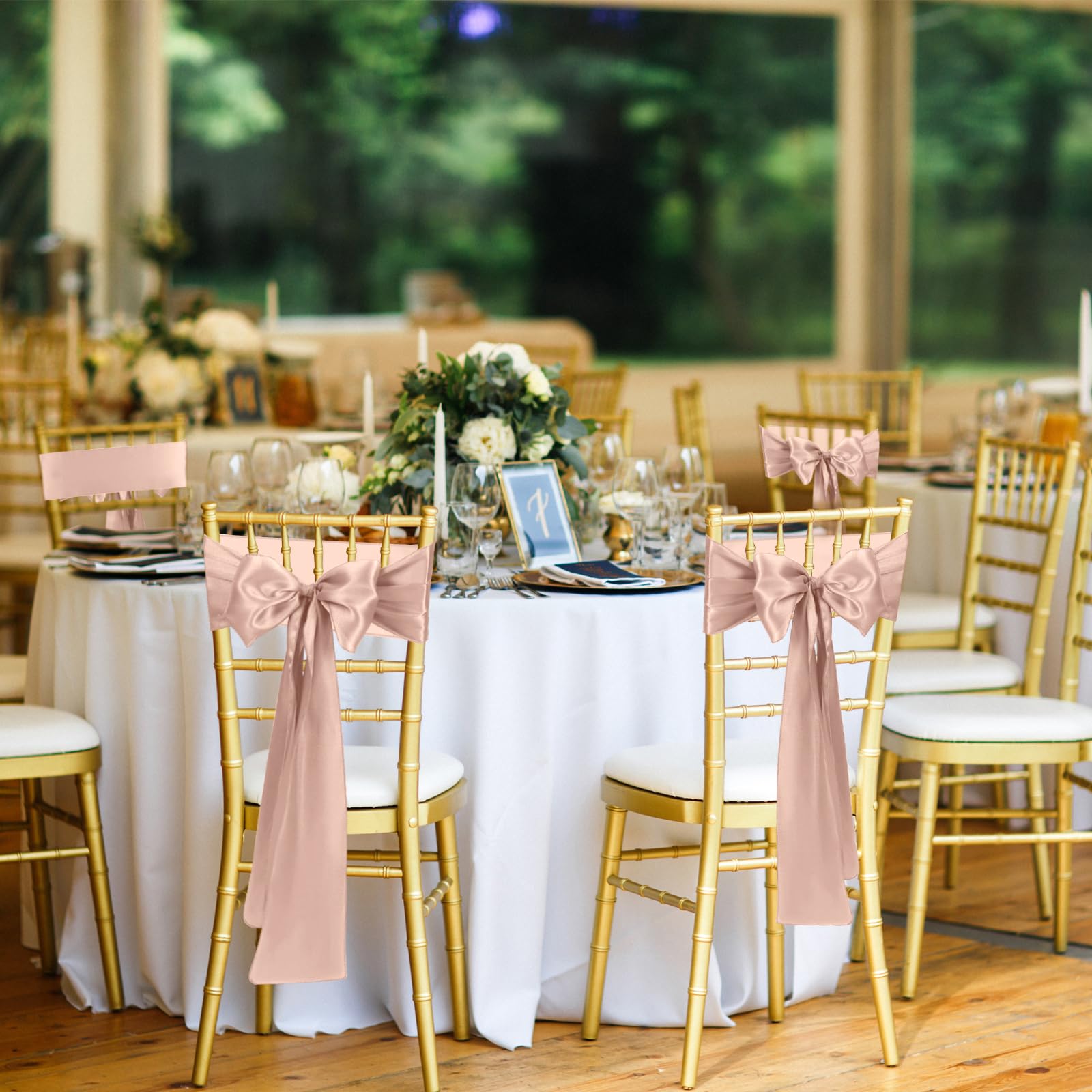 50 lazos universales de satén rosa rubor para sillas, lazos traseros para bodas, fiestas, recepciones, eventos, banquetes, hoteles, eventos, decoración de fundas de sillas (7 x 108 pulgadas)