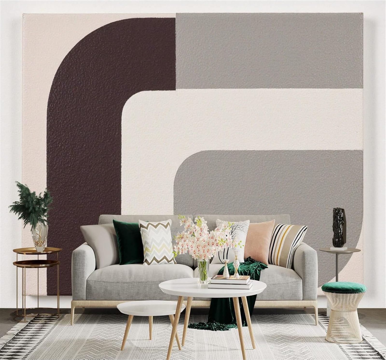 3D Carta da Parati Minimalista Astratto Forme Geometriche Grigio Neutro