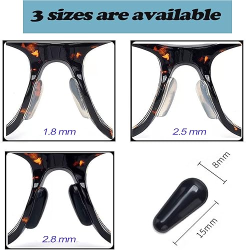 Miniatura 3 de 15 pares de almohadillas de nariz adhesivas de silicona suave antideslizante para marcos de plástico, anteojos y lentes de sol (negro, 0.098