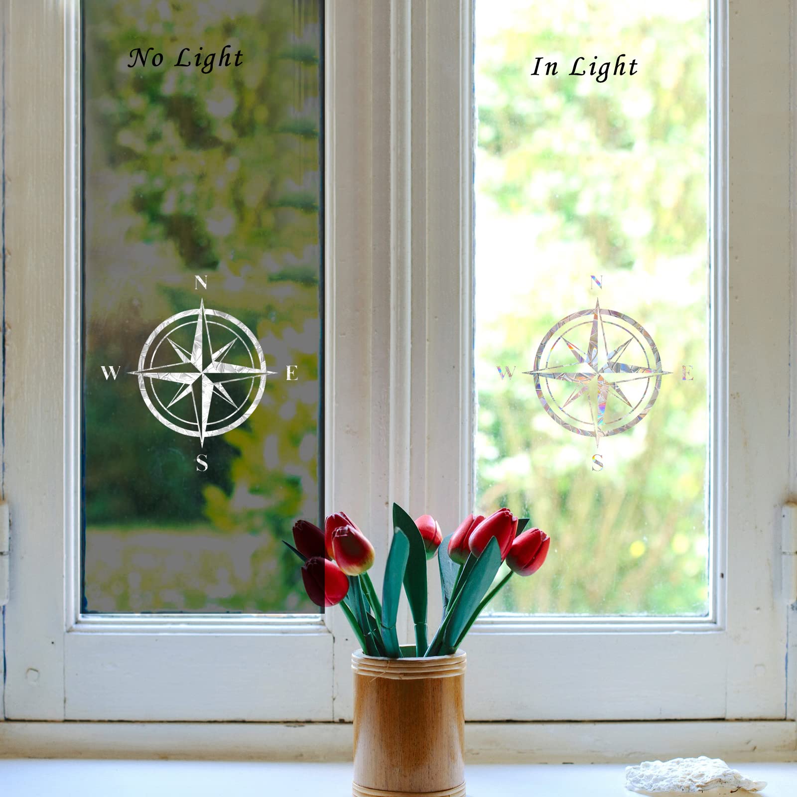 EACILLES Compass Static Window Clings Anti Collision Window Decals for Bird Strikes, Glass Awareness Decals for Windows, Stop Birds Flying into Windows, Set of 4