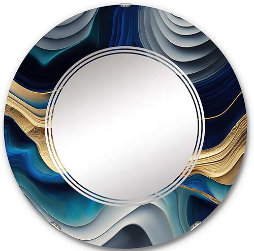 DesignQ Vibrant Blue and Gold Agate I- Vanity Mirror, Bathroom Mirrors, Wall Mirrors for Living Room, Bedroom - Oval Mirror - Large 20'x30', 24'x36'