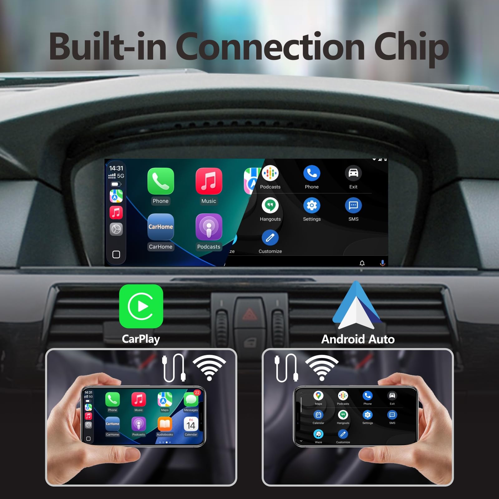 Autoradio pour BMW 3/5/6 Serie E60/E61/E63/E64 E90/E91/E92E93(2003-2008) Stéréo sans Fil CarPlay/Android Auto Bluetooth RDS