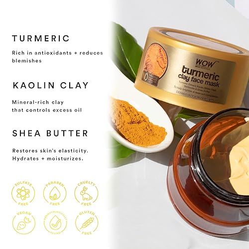 Miniatura 2 de WOW Skin Science - Máscara facial de arcilla de cúrcuma  Máscara iluminadora, rejuvenecedora y limpiadora para una tez uniforme sin espinillas,