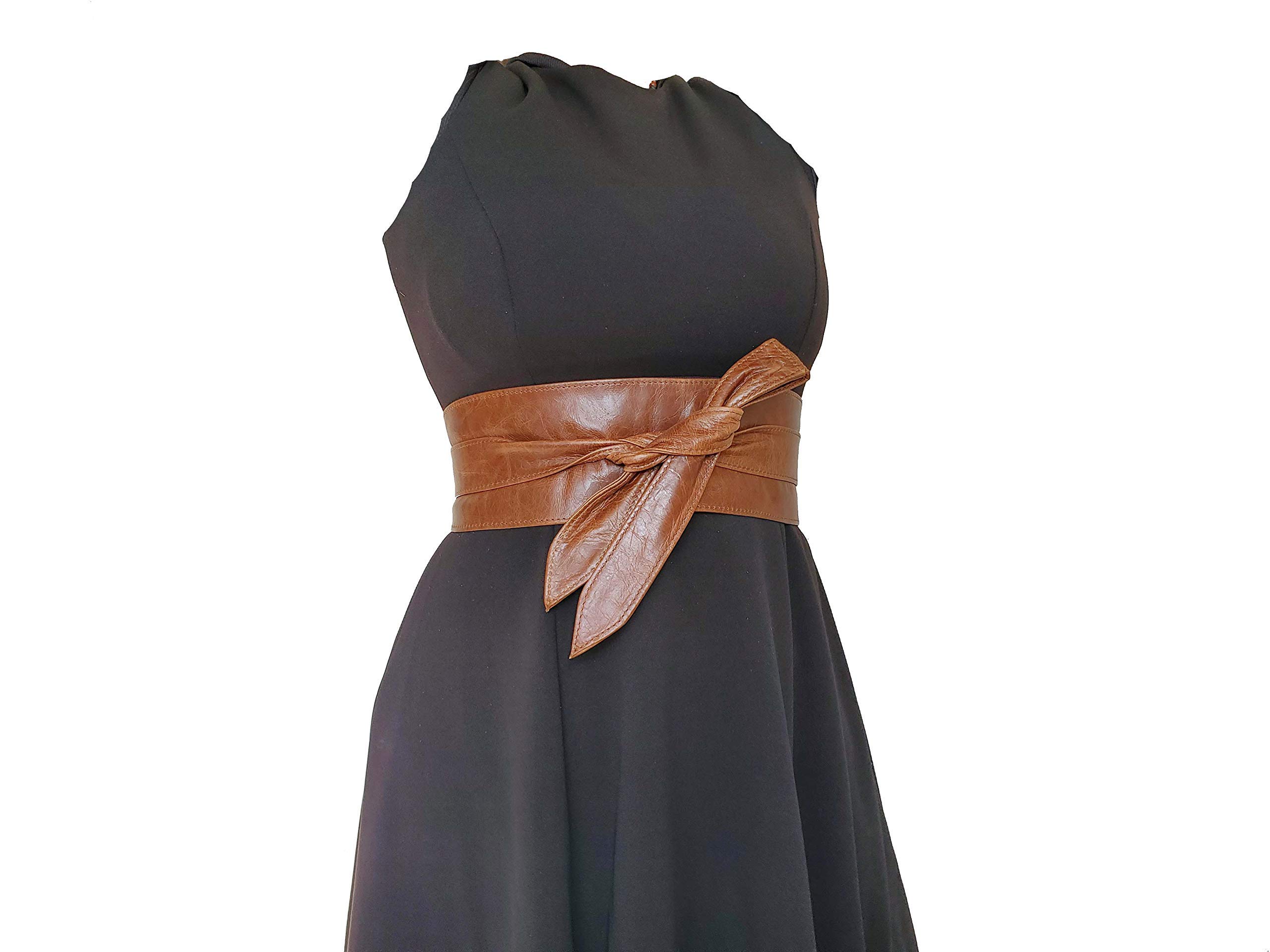 Fgalaze distressed brown leather wide obi belt wrap fashion women tie sash stylish boho chic retro design Dean
