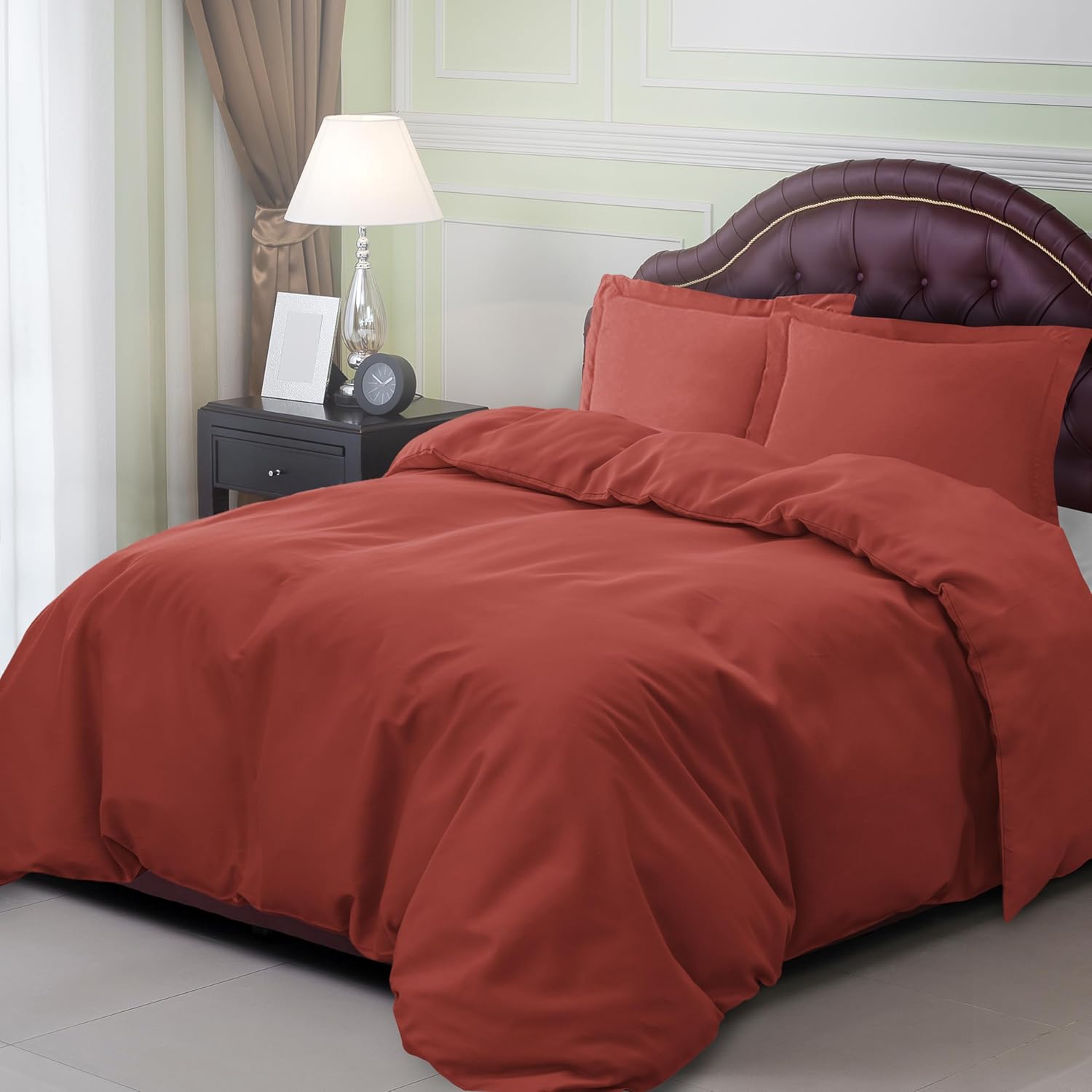 Elegant Comfort Luxury Softest Bedding Duvet Cover Set - 1500 Premier Hotel Quality Luxurious Silky-Soft Wrinkle Free 3-Piece Duvet Cover Set, King/Cali King, Rust