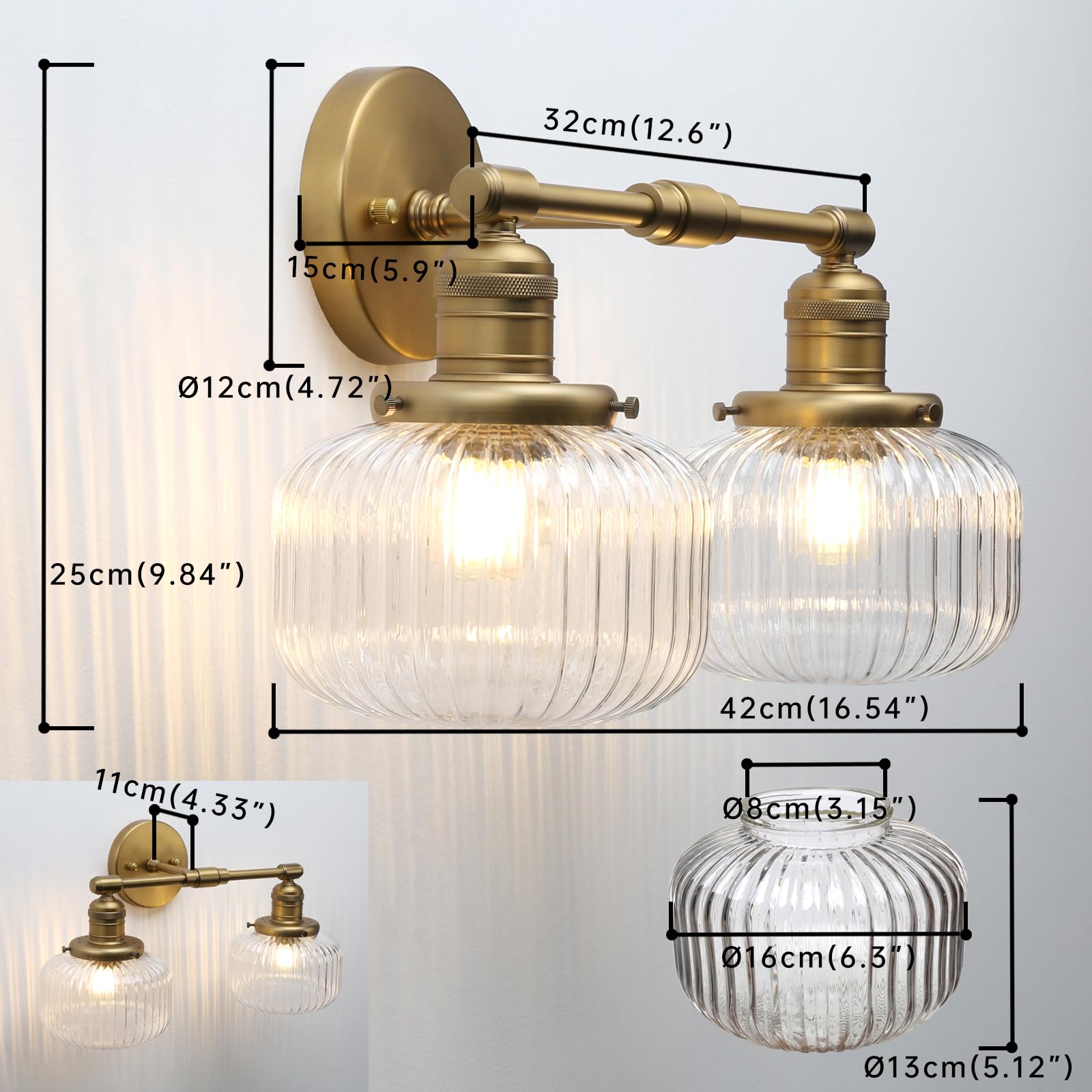 Applique Murale Industrielle 2 Lumières Pathson – Verre Côtelé Vintage E27 Pour Cuisine & Salle De Bain