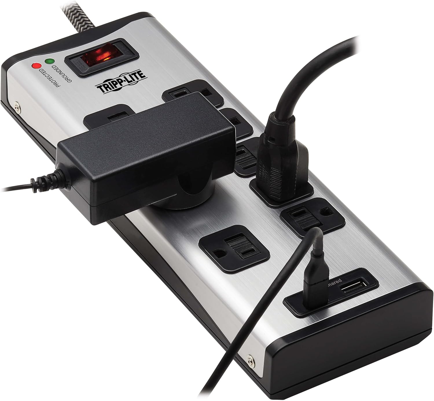 Eaton Tripp Lite Series Surge Protector Power Strip with USB Ports, Metal, 8 Outlets, 1 USB-A & 1 USB-C Charging Station, 2100 Joules, 8ft Braided Extension Cord, UL Listed (TLM88USBC)