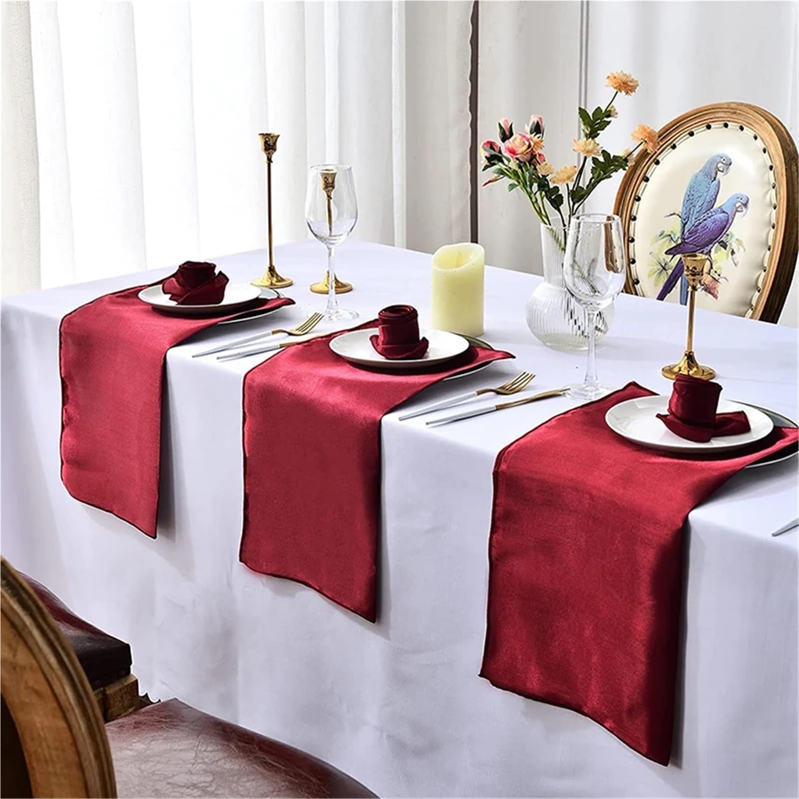 Servietten Stoff 6/12/24 Set of Table Cloth Napkins Durable Satin Polyester Thicken Placemat Reusable for Dining Wedding Decoration(Green 24pcs)