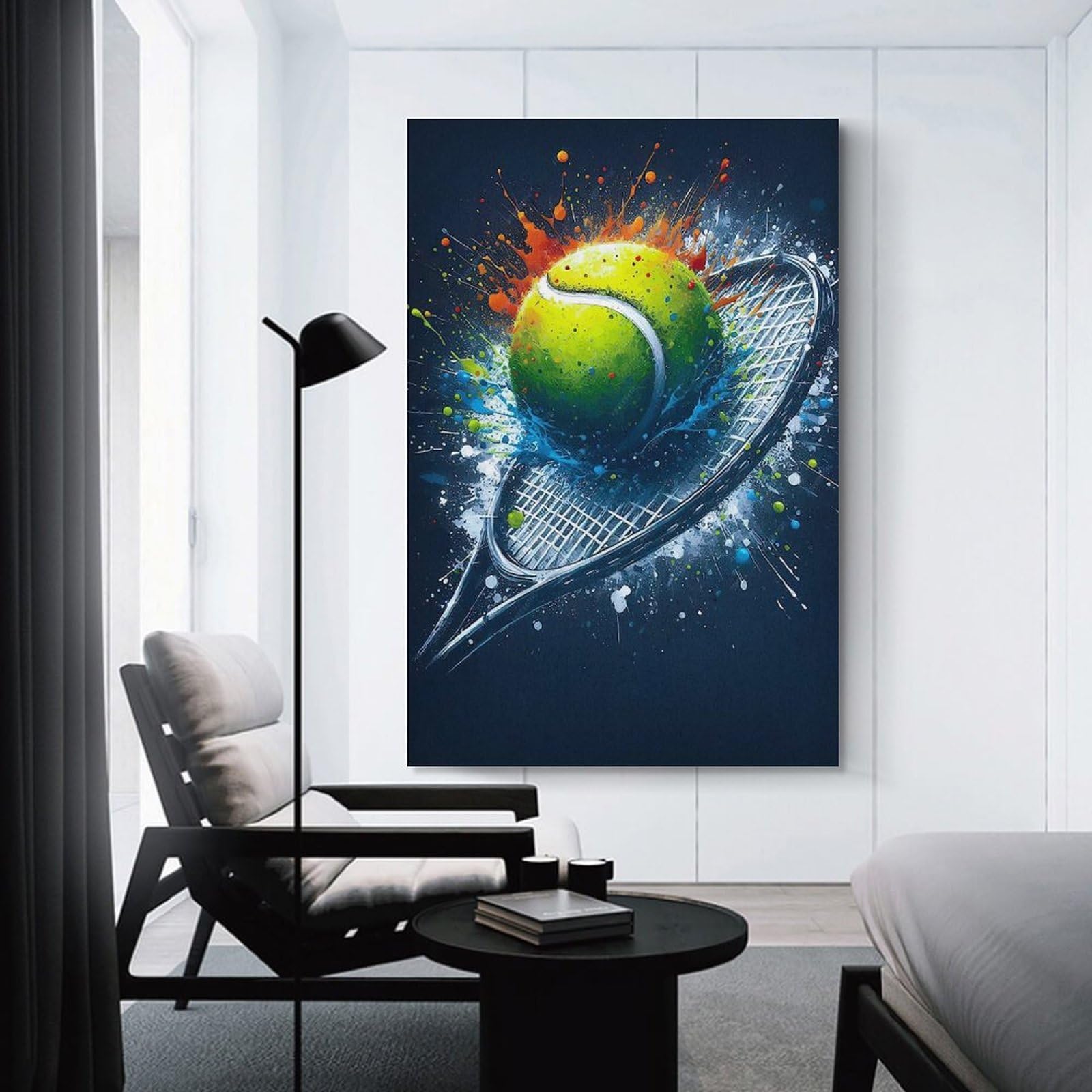 Junmoney Tennis Racket & Ball Painting Canvas Wall Decor, 24x36inch(60x90cm), for Gallery Wall Decor And Room Displays, Wall Decor Suited to Curated Displays