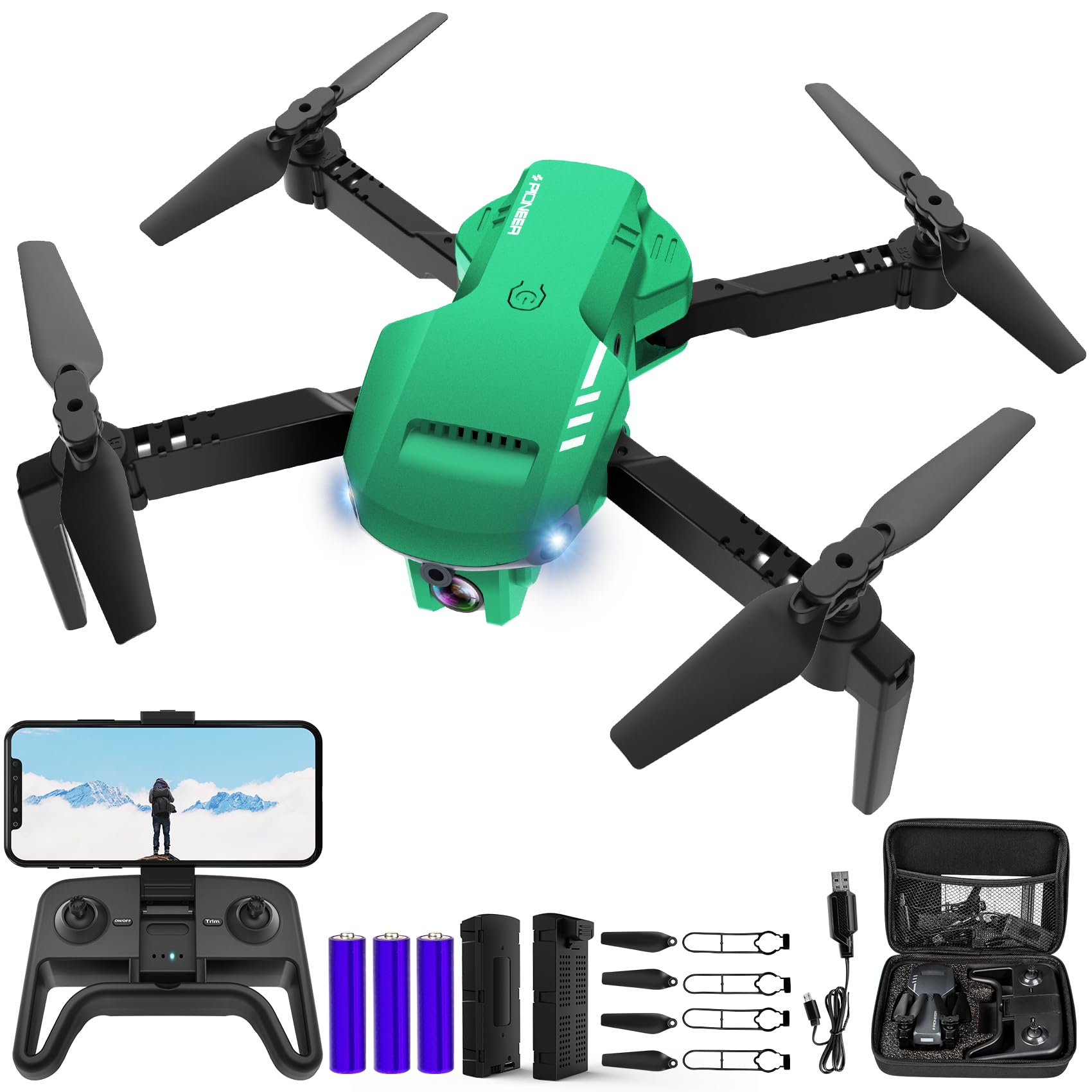 Drone with Camera - 1080P HD FPV Foldable Drone with Carrying Case, 2 Batteries, 90° Adjustable Lens, One Key Take Off/Land, Altitude Hold, 360° Flip, Toys Gifts for Kids and Adults