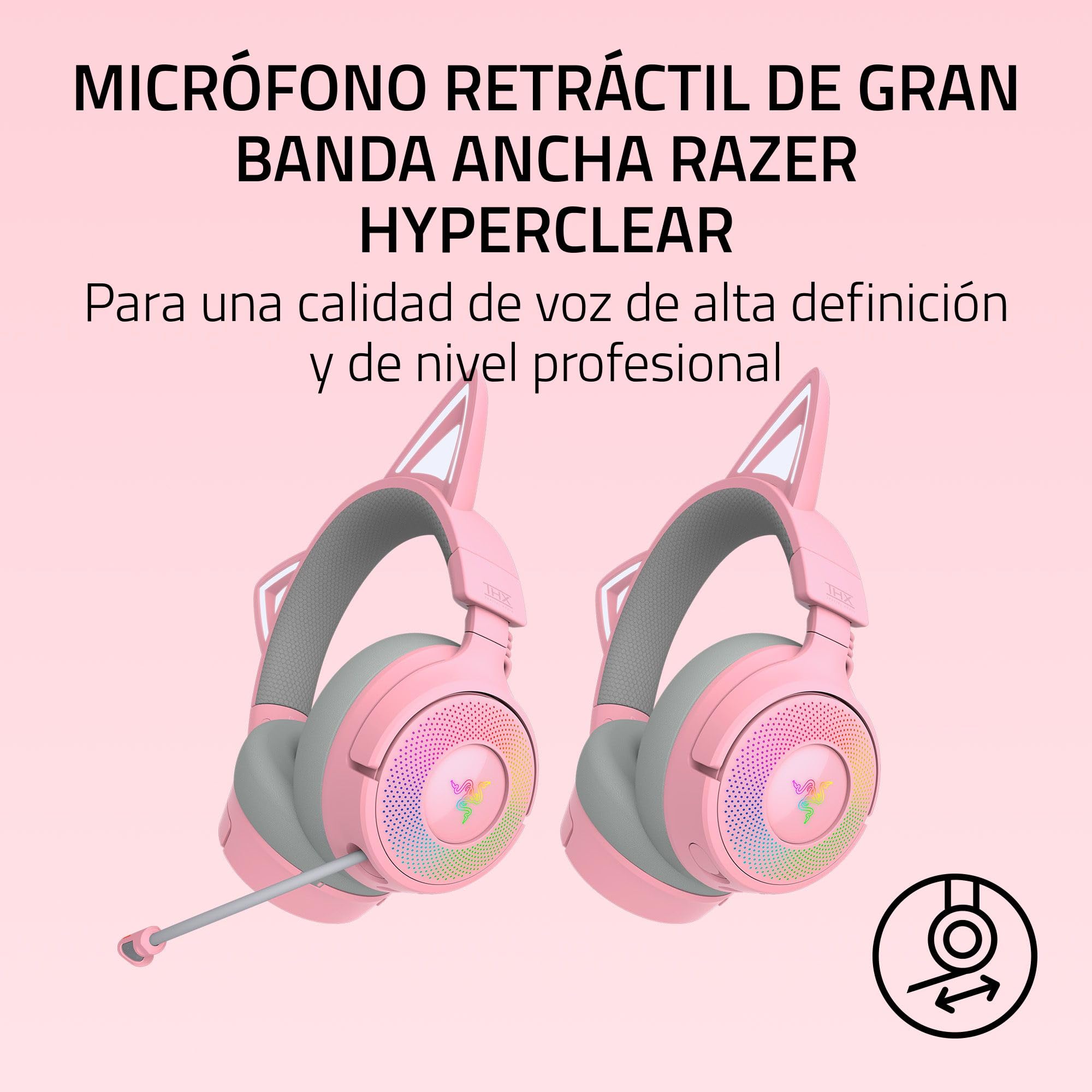 Razer Kraken Kitty V3 Pro - Auriculares inalámbricos RGB Kitty para Juegos - Orejas de Gato reactivas para Streaming - Diafragma 40mm - Hyperspeed Wireless y Bluetooth - THX Spatial Audio | Quartz