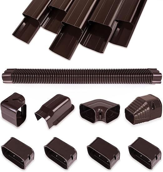 3" 10Ft PVC Line Set Cover Kit for Ductless Mini Split Air Conditioners, Decorative PVC Slim Line Cover for Central AC & Heat Pumps Systems Tubing Cover Brown