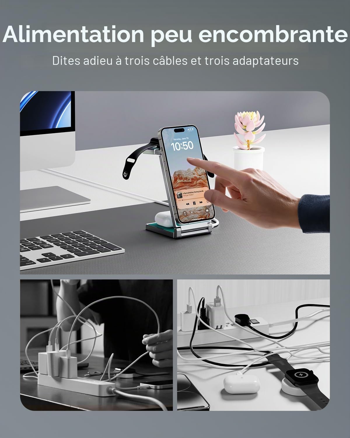 3 en 1 Chargeur sans Fil Pliable en Alliage de Zinc[Compatible avec Le Chargeur Magsafe],Station de Recharge magnétique pour iPhone 15/14/13/12 Série,pour AirPods,iWatch-Vert