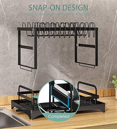 Miniatura 2 de TPARIS Escurridor de platos de 2 niveles, bandeja de drenaje automático con boquilla giratoria expandible, colador de platos para encimera de