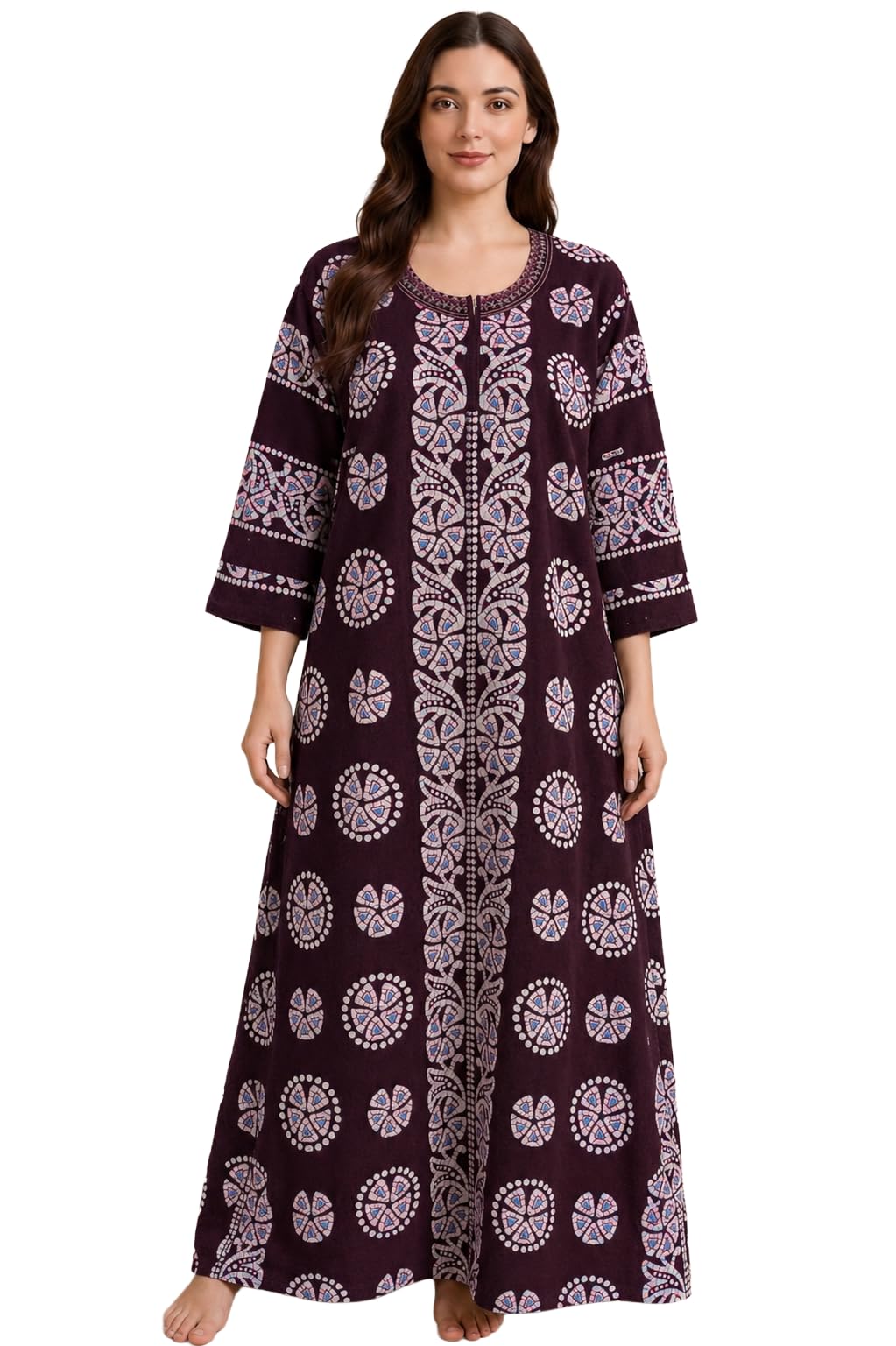 zenith text impex’s embroidered neck full length 100% cotton with long sleeves nightie/maxi/night gown - xxl