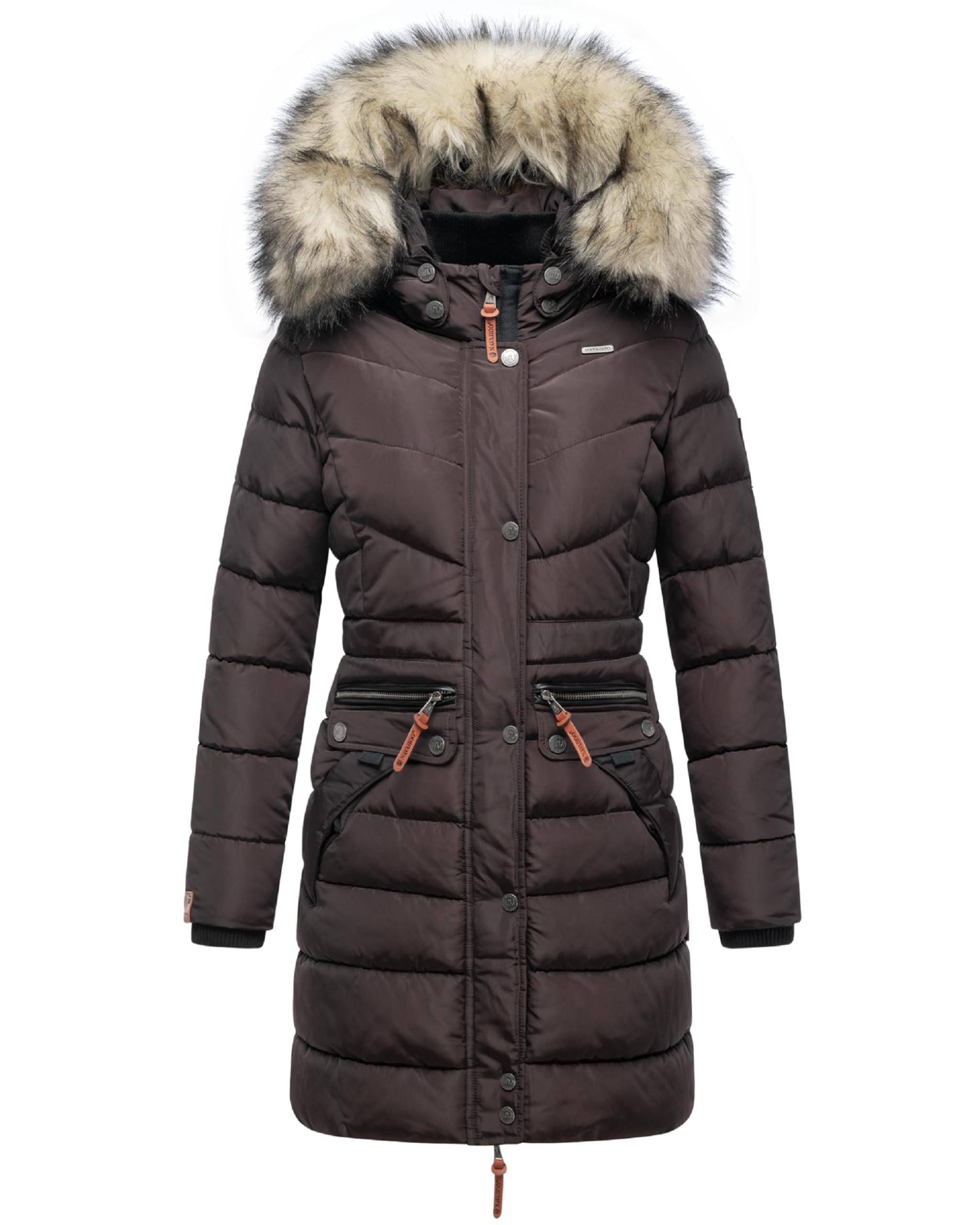 Navahoo Women's Choco Paula Winter Coat, Warm Quilted Coat, Long With Removable Faux Fur Hood, Xs-5Xl, M