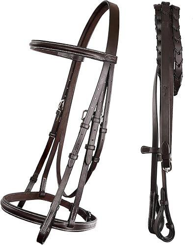 Exion - Brida tradicional y asequible con riendas con cordones  Brida para caballo  tachuela inglesa para caballo