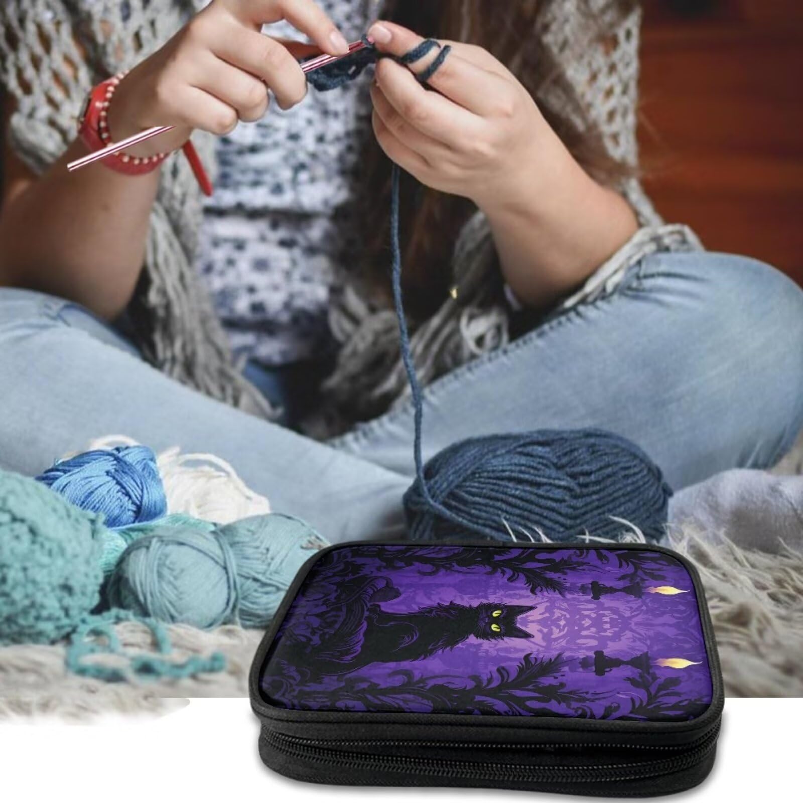 Amazon.com: CREAMIC Gothic Cat Crochet Hook Case Portable Crochet