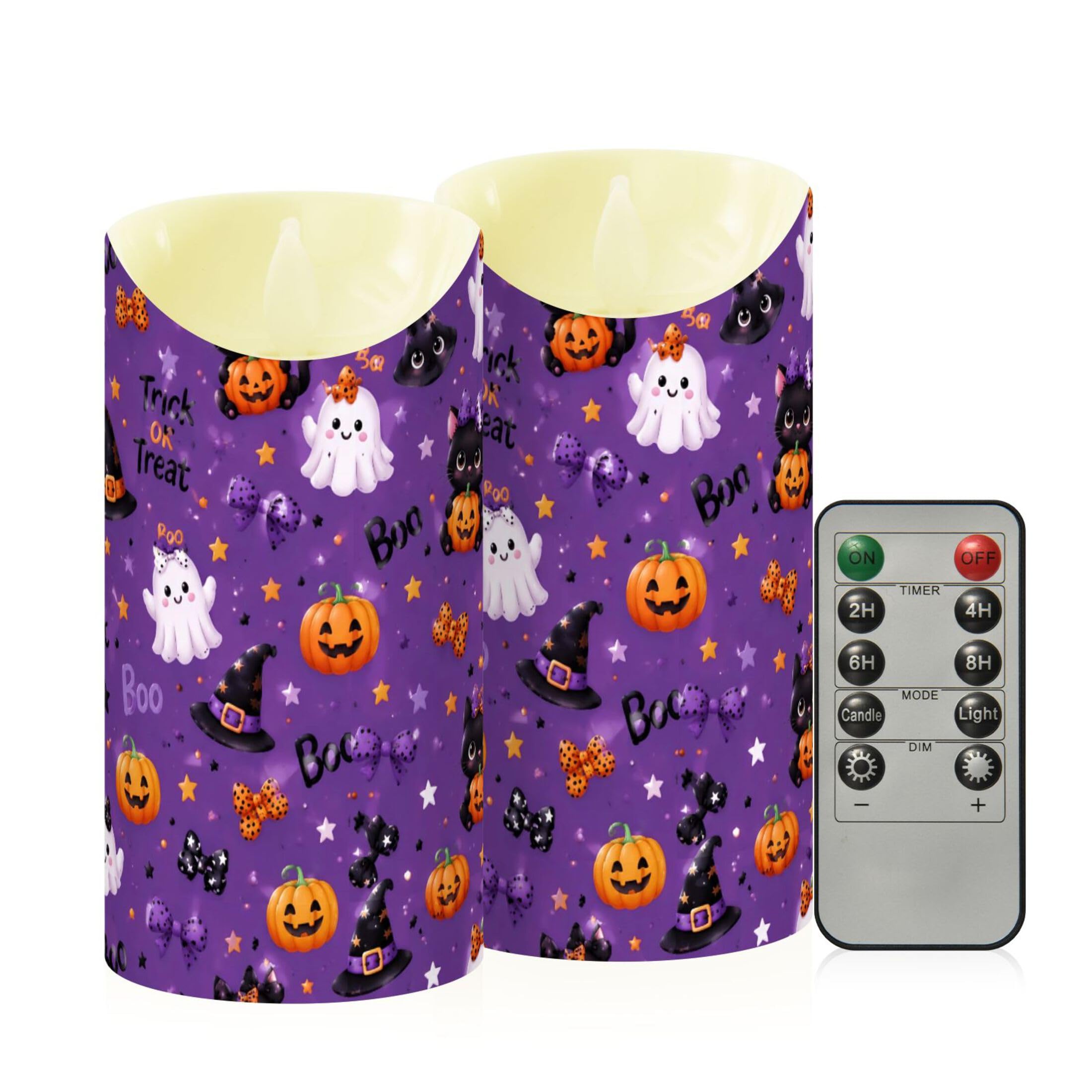 Fuauuyl Halloween LED Flameless Candles Flickering Plastic Pillar Candles Battery Operated Votive Candle with Remote Control and Timer, Home Decoration 2 Pack