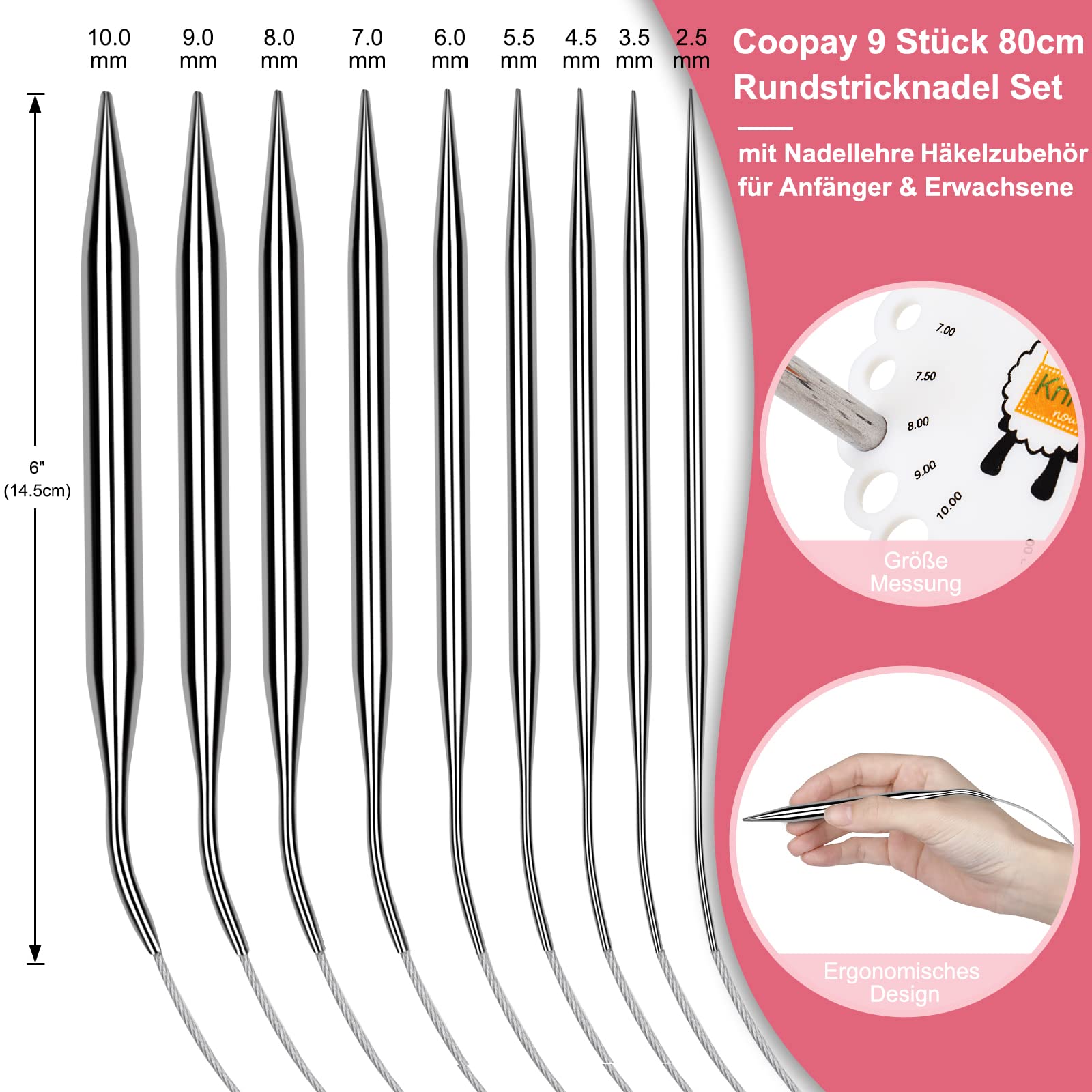 Coopay Stricknadel Set 151-teilig | Metall-Doppelspitznadeln & Rundnadeln | Inkl. Zubehör & Aufbewahrungsbox