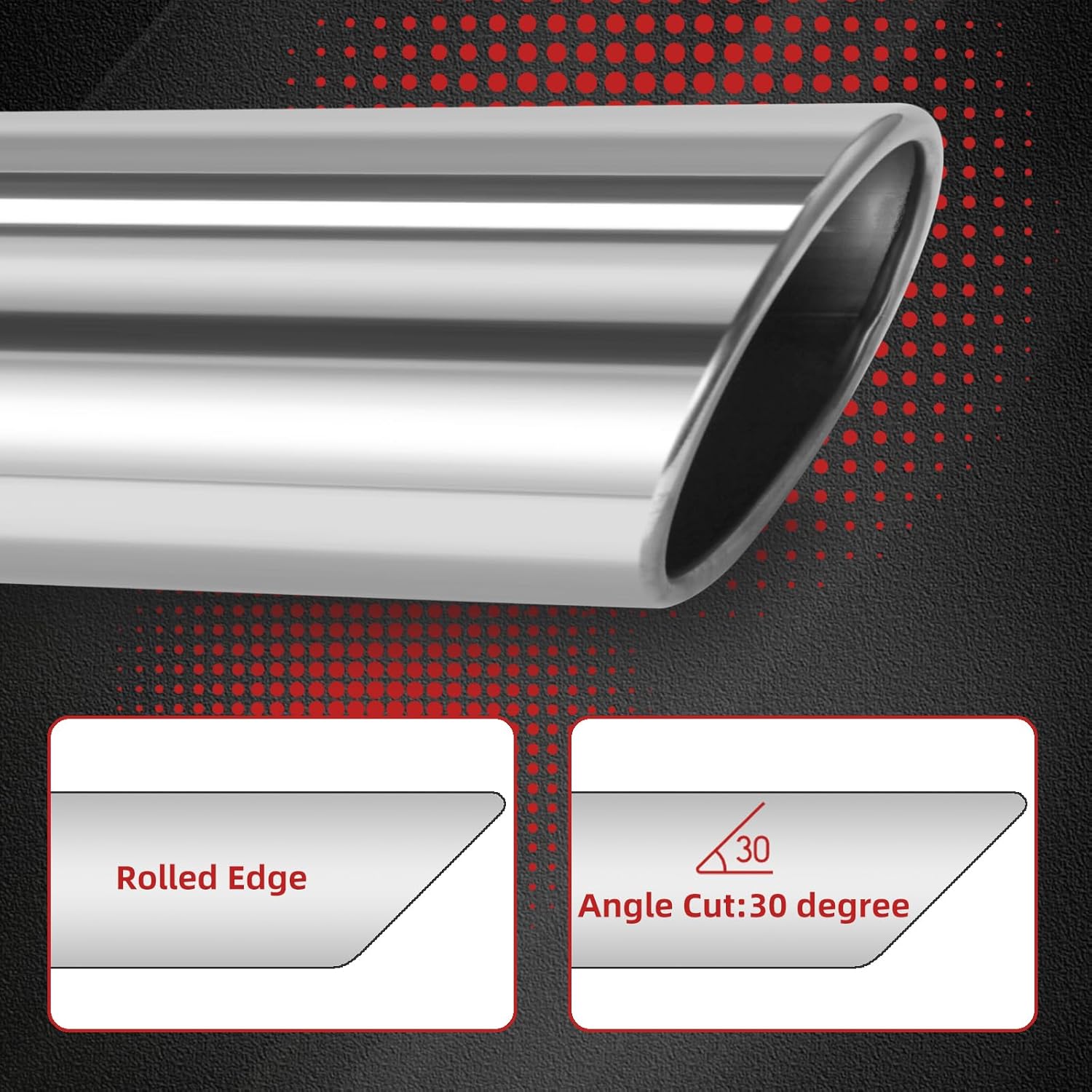 LCGP 2.25 Inch Inlet Exhaust Tip, 2.25" Inlet 3.5" Outlet 16" Overall Length Polished Stainless Steel Diesel Exhaust Tip for 2 1/4 Inch OD Tailpipe, Rolled Angle Cut, Weld On DT-243516RAC