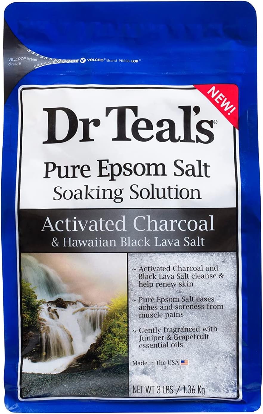 Dr Teal's Activated Charcoal & Lava Salt Soaking Solution, 3 lbs (Pack of 4)