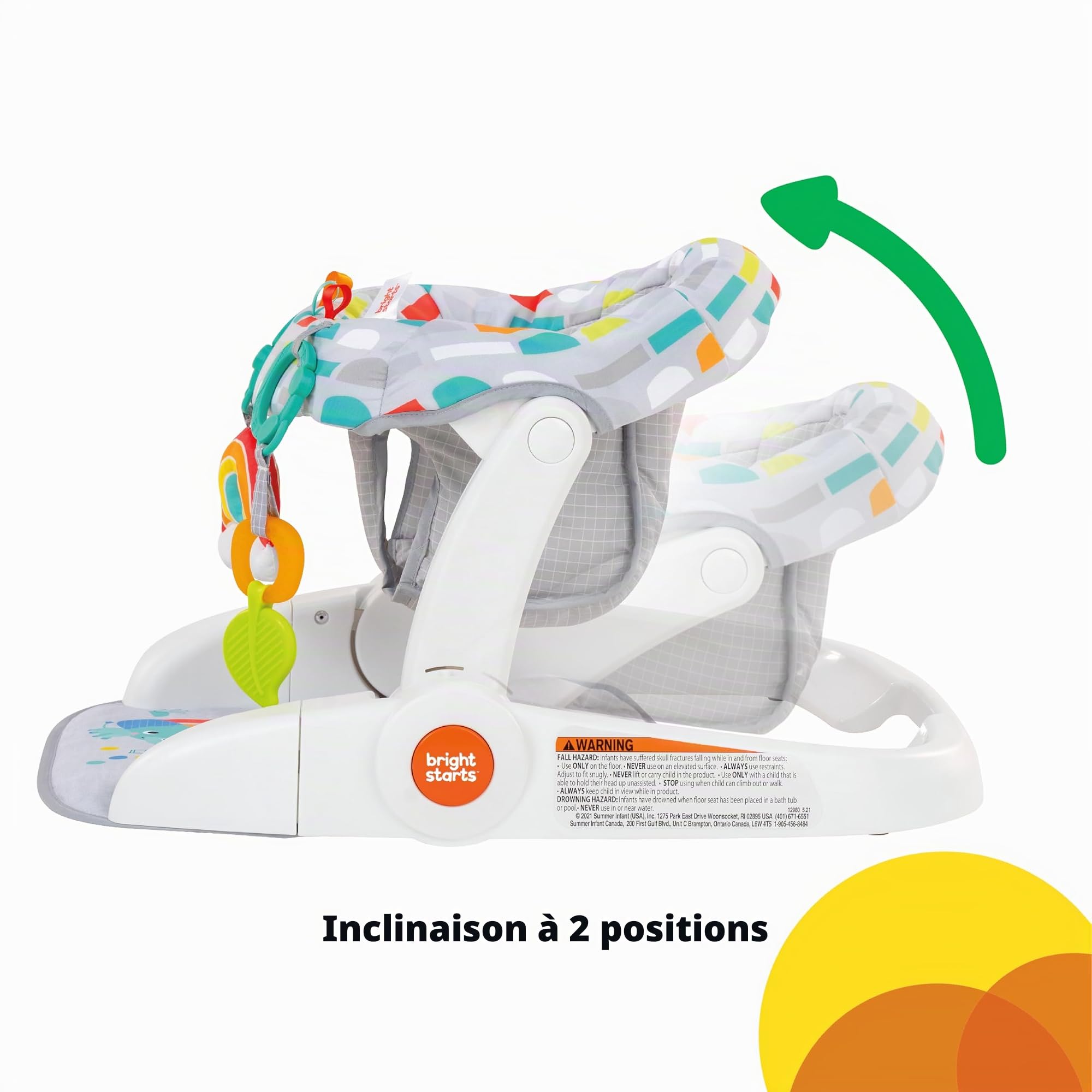 Bright Starts Siège transat Learn to sit 2 positions avec jouets, Unisexe, enfants de 4 à 12 mois, Playful Paradise