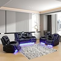 Vista 1 de Juego de sofá reclinable multifunción de cuero Power Air con luces LED, muebles de sala de estar, sofá reclinable, sofá biplaza, silla con puerto