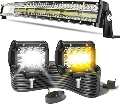 Curved 288W 50Inch LED Light Bar 3-Row 2x4inch Strobe Pods