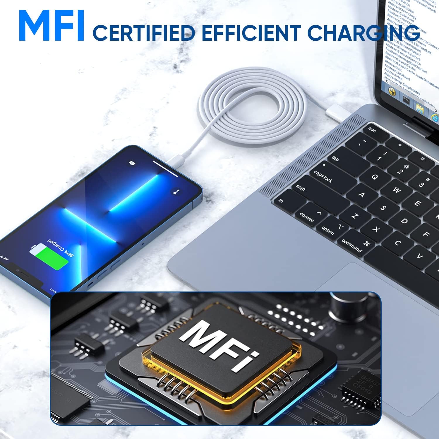 10FT Fast Charger iPhone,2Pack,Apple MFi Certified,USB C Phone Fast Charger Apple Charging Travel Plug Charger Block 10Foot Quick Cord Lightning Cable for iPhone 14/13/12/11 Pro Max/XR/XS/SE2022/iPad