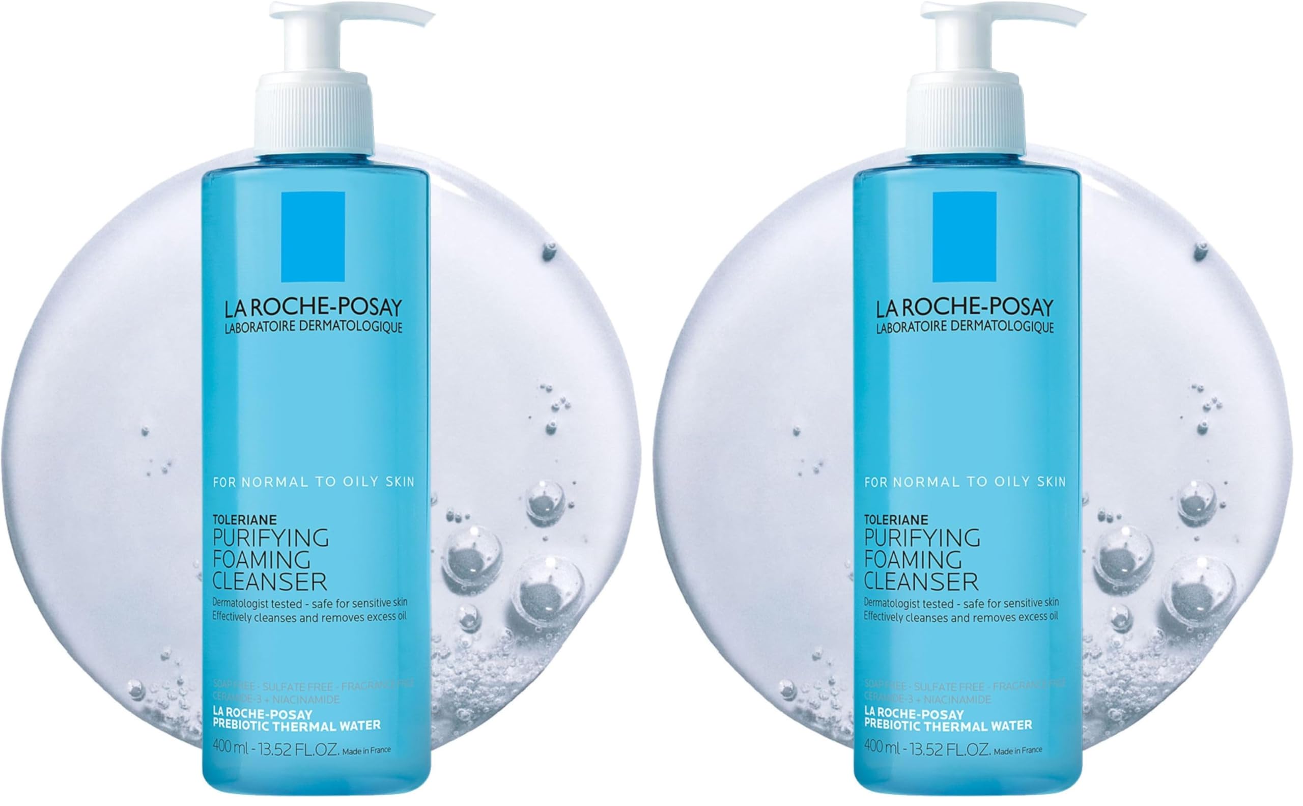 La Roche-Posay Toleriane Purifying Foaming Facial Cleanser Pack of 2 (400ml x 2) | Gentle Cleansing for Sensitive Skin - main product image