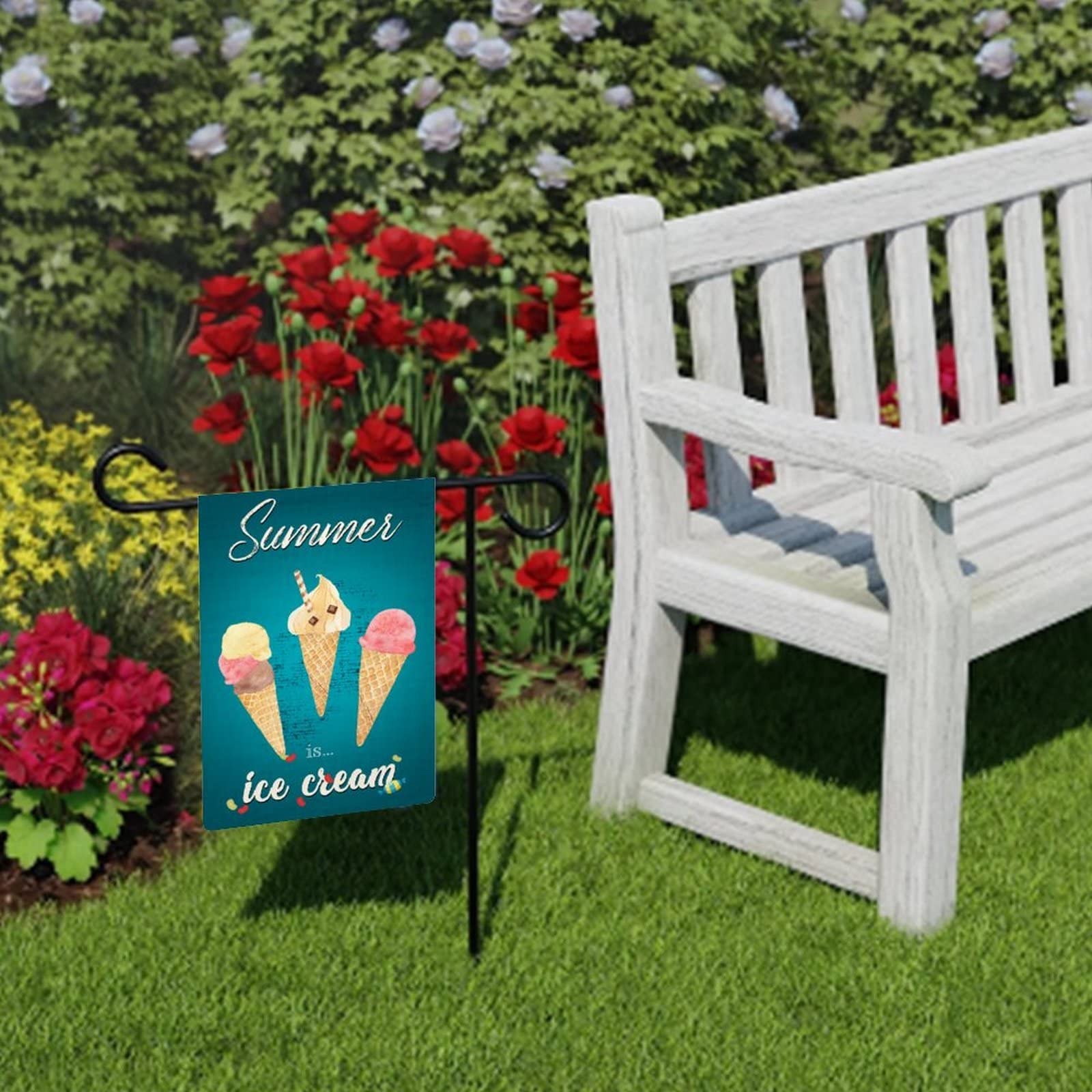 Hello Summer Gartenflagge 30,5 X 45,7 Cm - Doppelseitig Mit Eiscreme-Motiv | Sackleinen-Optik, Wetterfest | Für Terrasse, Garten & Hofdeko